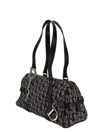 CHRISTIAN DIOR - Navy Canvas Leather Trotter Logo Handbag Sliver Hardware