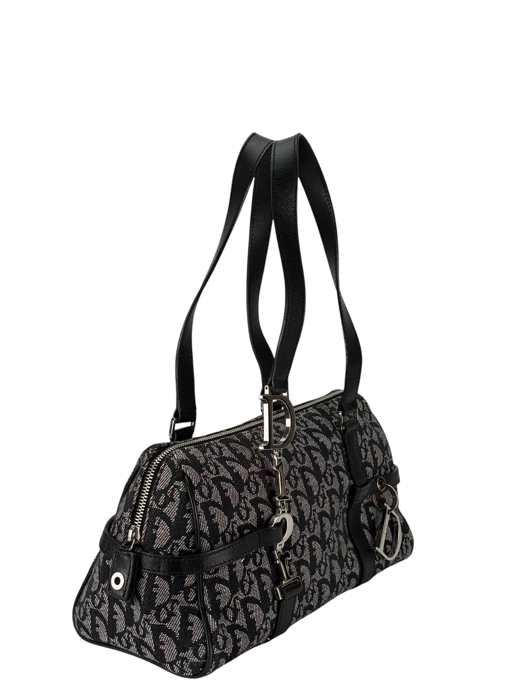 CHRISTIAN DIOR - Navy Canvas Leather Trotter Logo Handbag Sliver Hardware