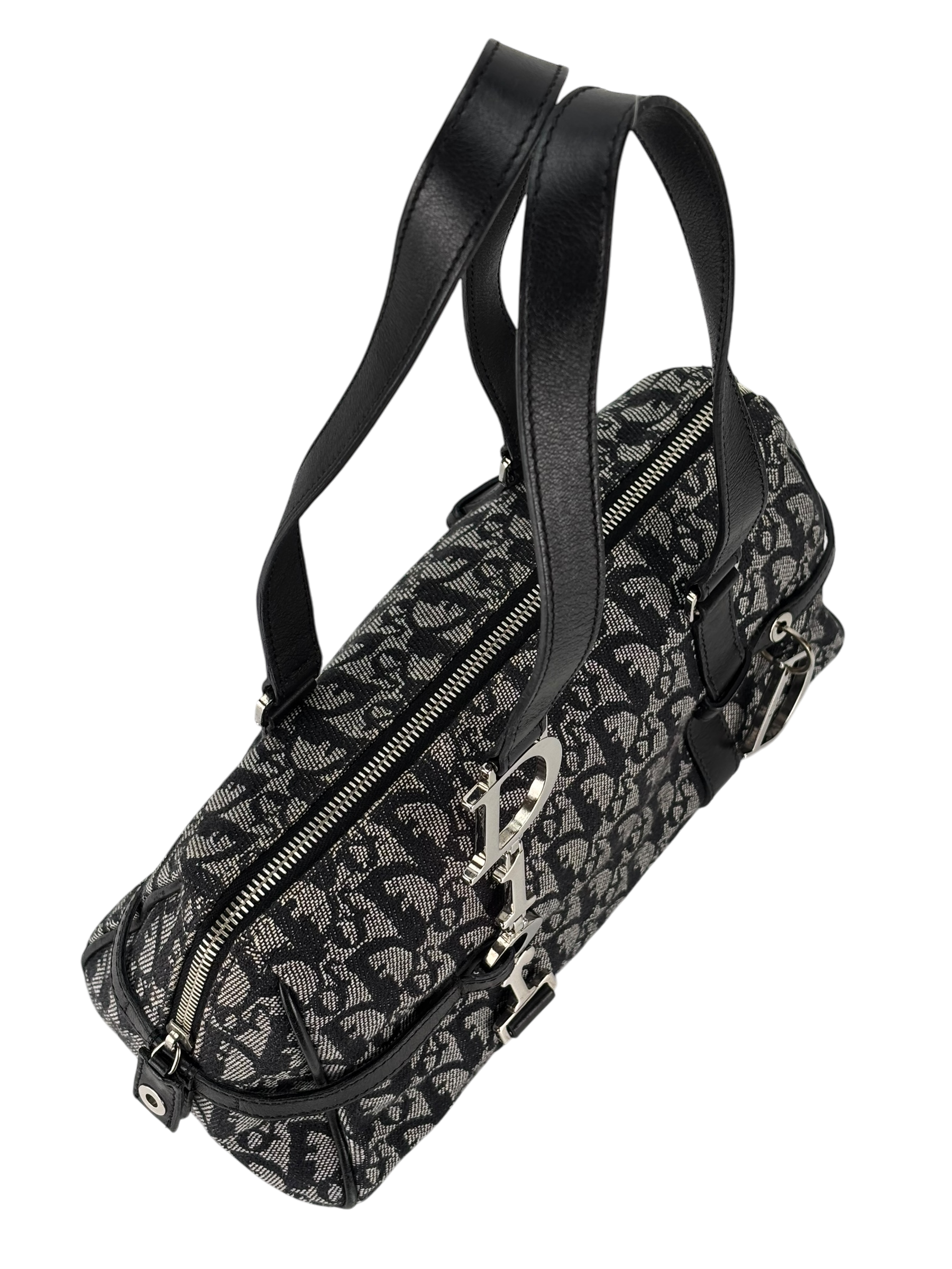 CHRISTIAN DIOR - Navy Canvas Leather Trotter Logo Handbag Sliver Hardware