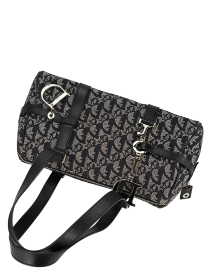 CHRISTIAN DIOR - Navy Canvas Leather Trotter Logo Handbag Sliver Hardware
