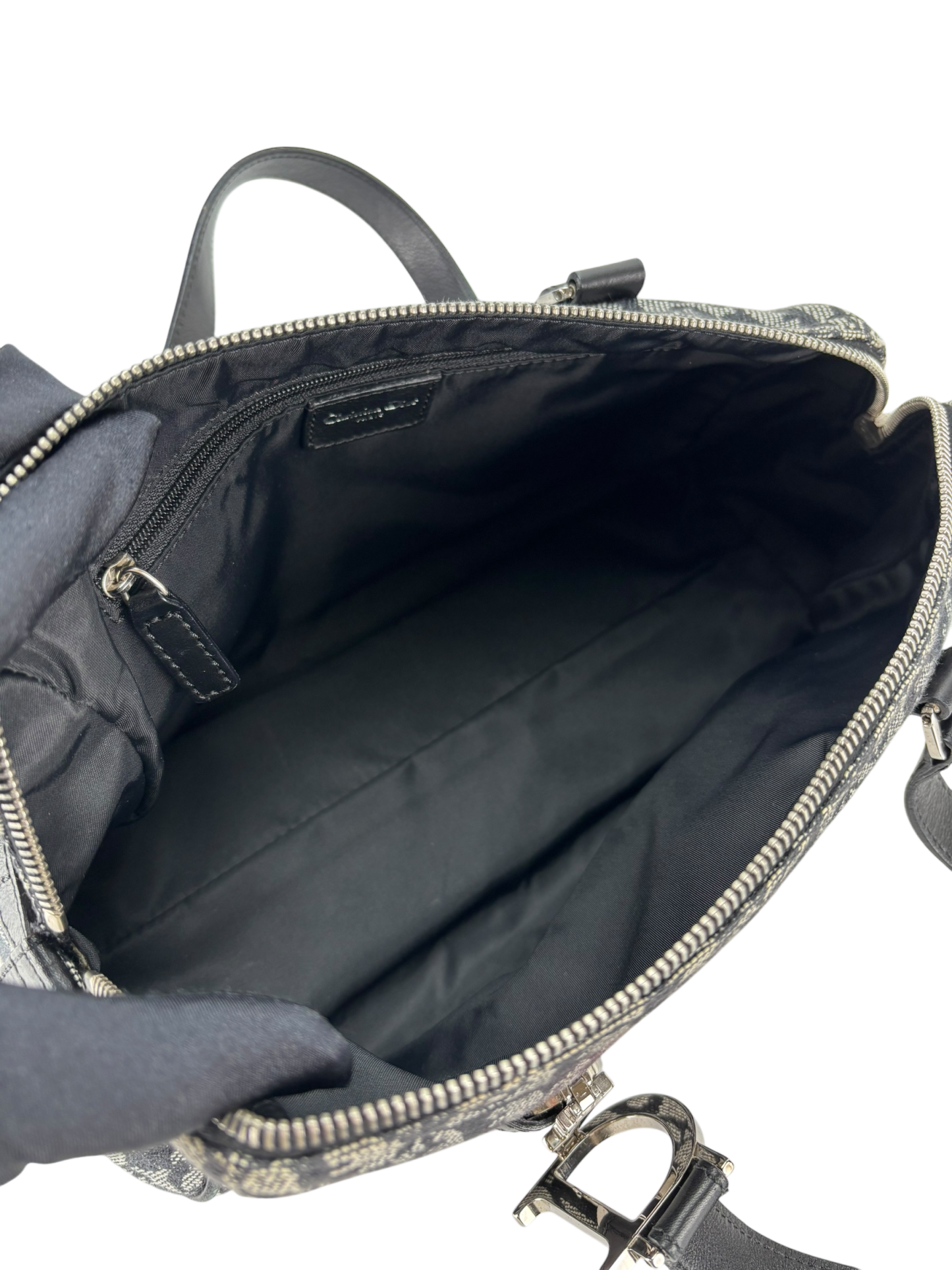 CHRISTIAN DIOR - Navy Canvas Leather Trotter Logo Handbag Sliver Hardware