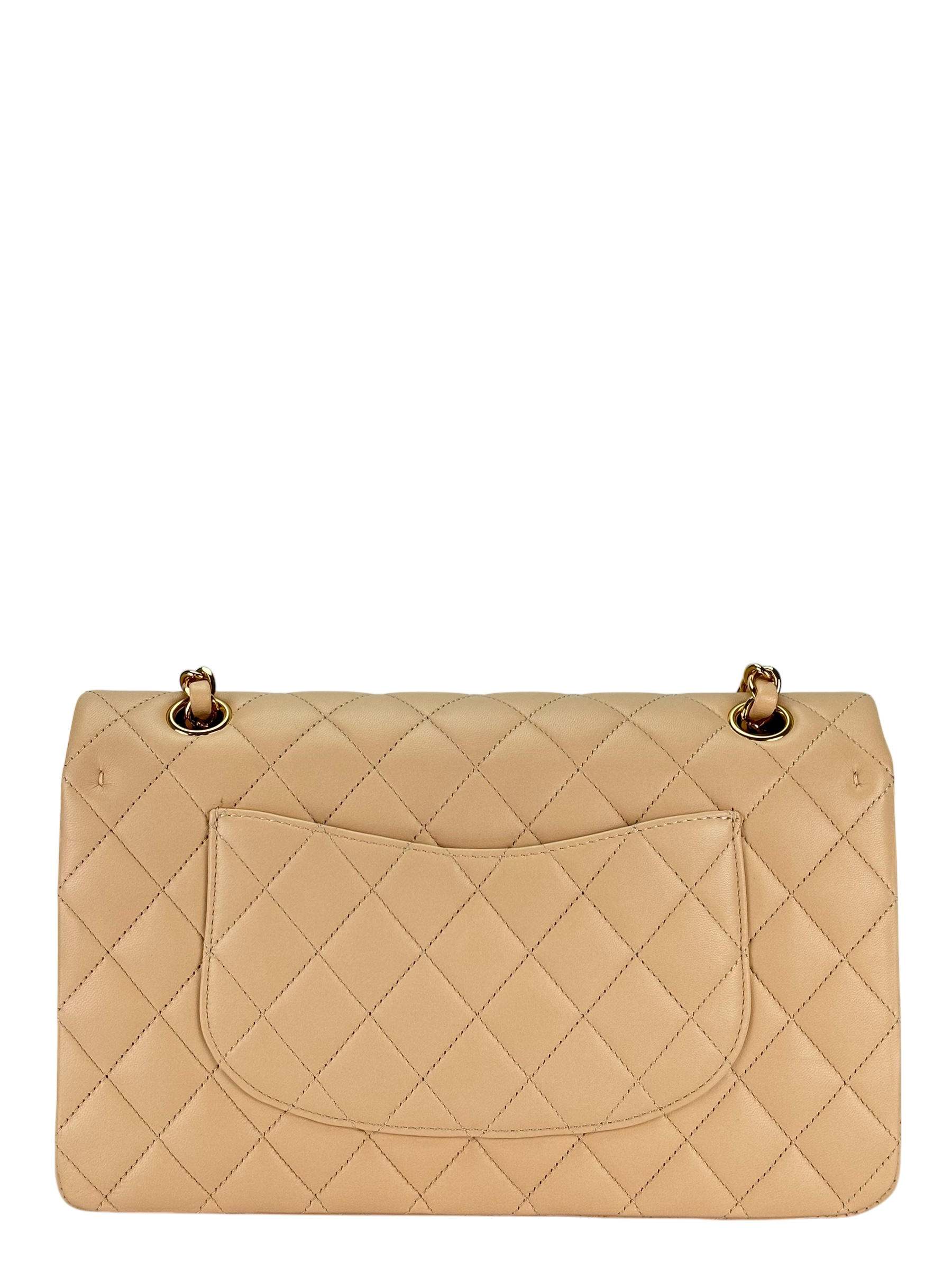 CHANEL - Medium Classic Double Flap Bag Beige Lambskin Gold Hardware (CF25)