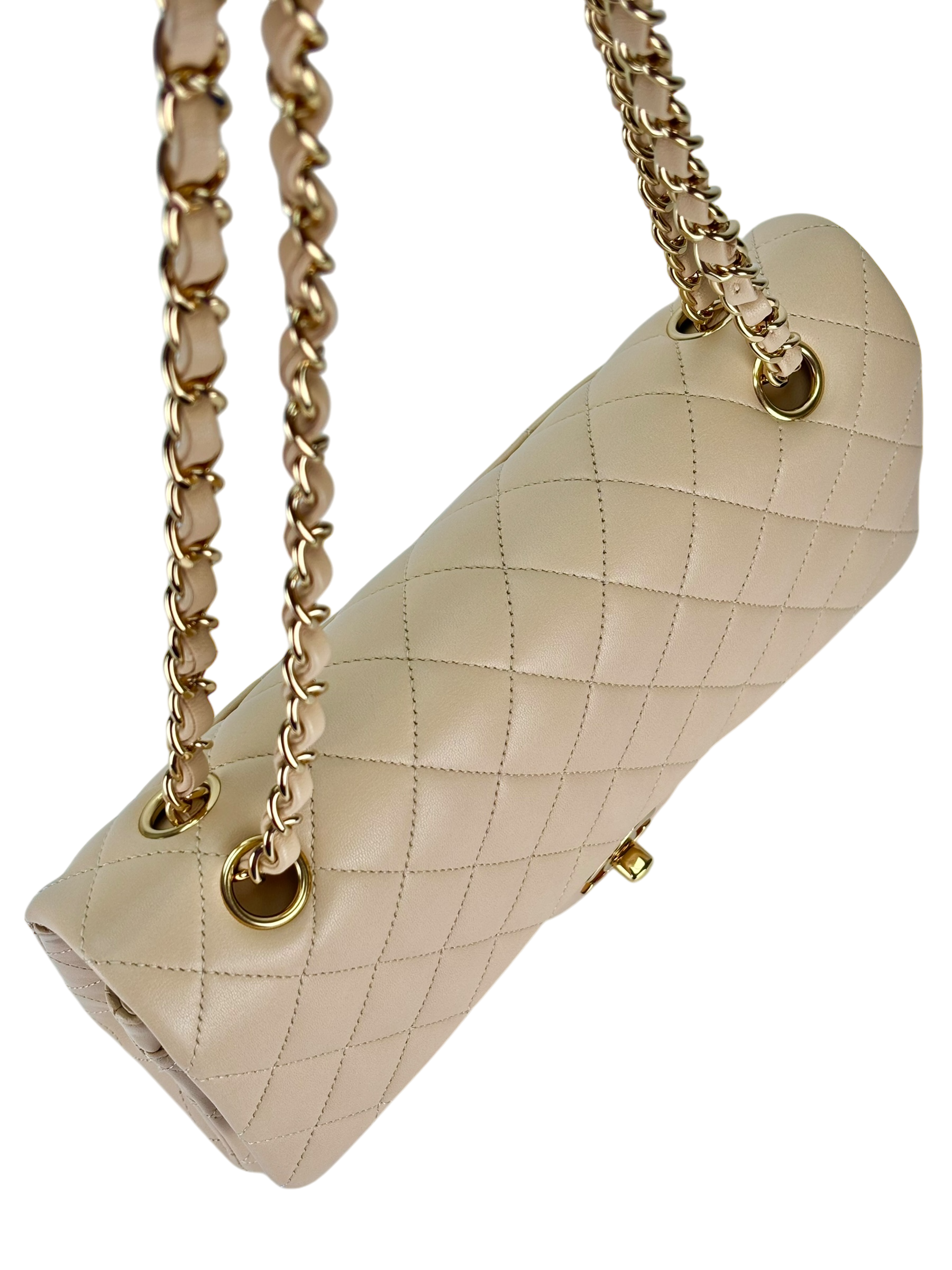 CHANEL - Medium Classic Double Flap Bag Beige Lambskin Gold Hardware (CF25)