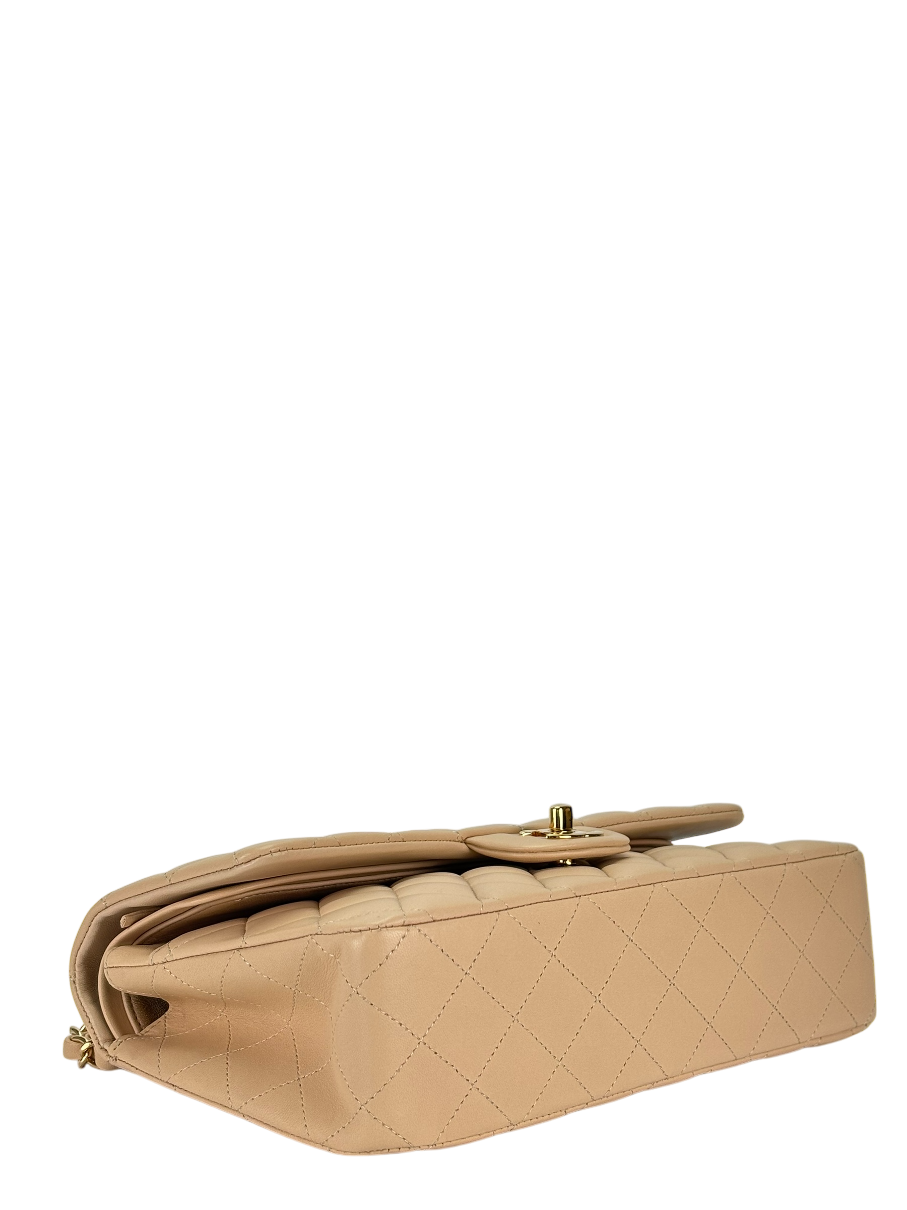 CHANEL - Medium Classic Double Flap Bag Beige Lambskin Gold Hardware (CF25)
