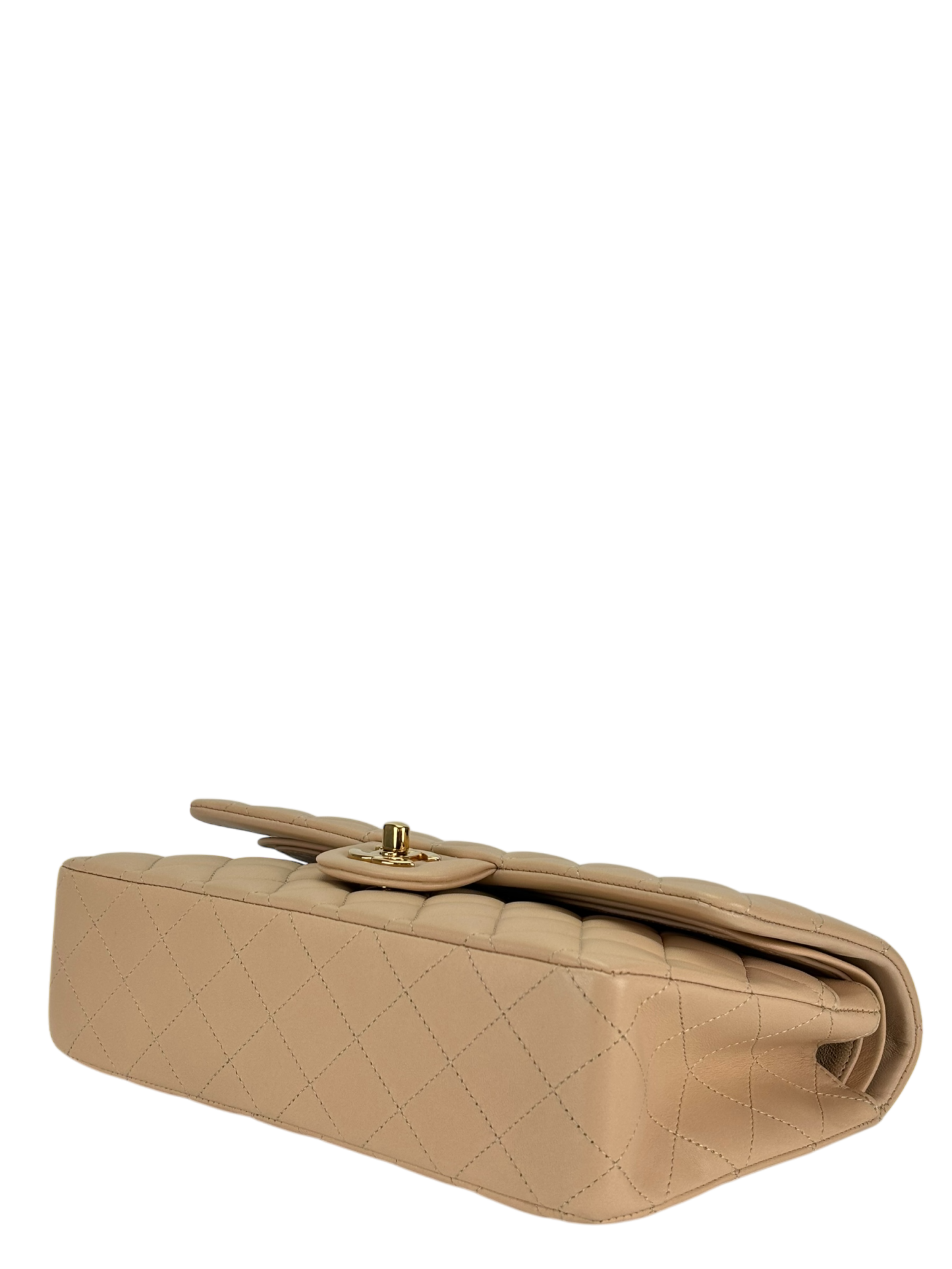 CHANEL - Medium Classic Double Flap Bag Beige Lambskin Gold Hardware (CF25)