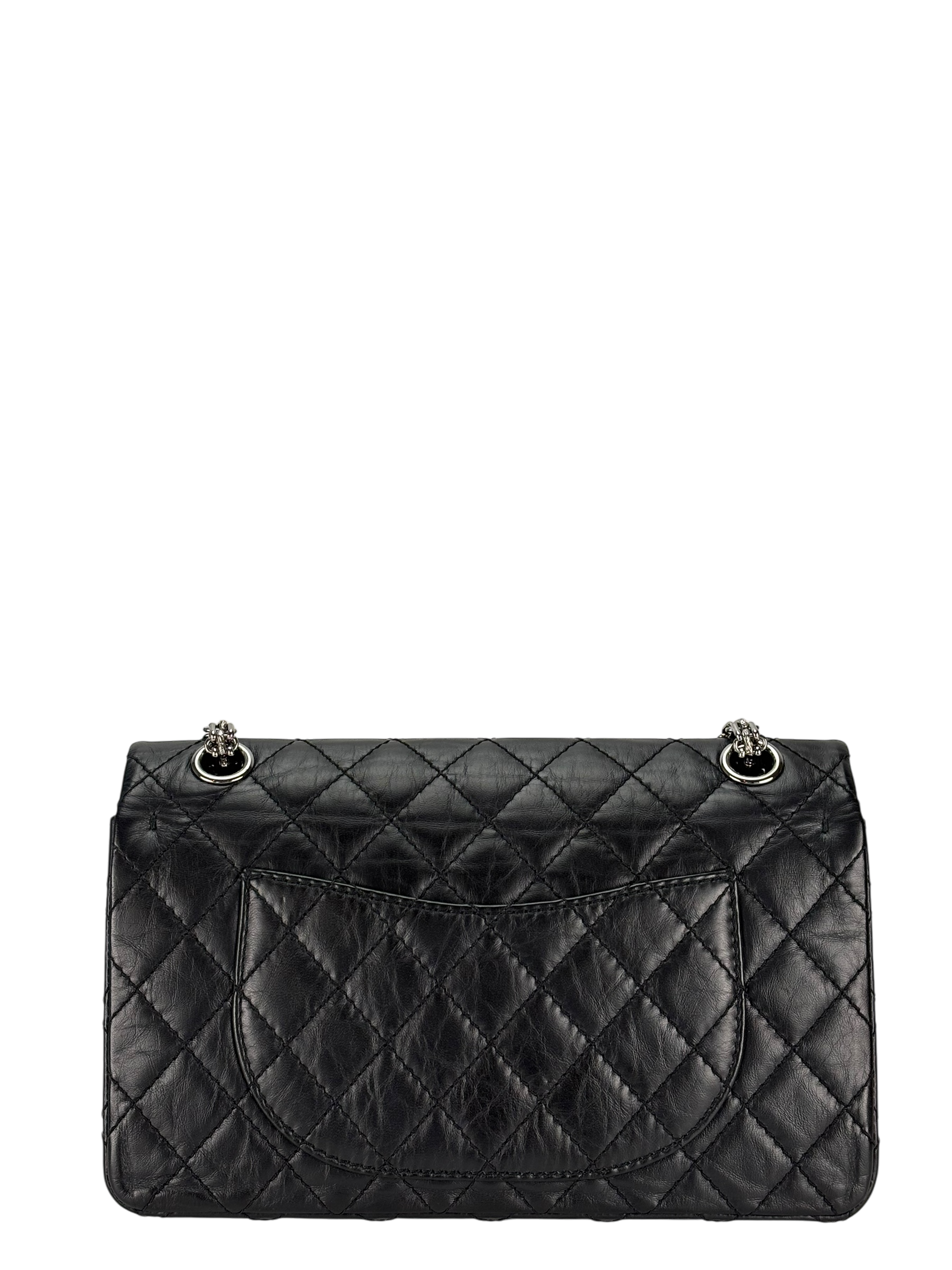 CHANEL - Black Calfskin 2017 2.55 Reissue Space Crystal Charms shoulder bag Sliver Hardware