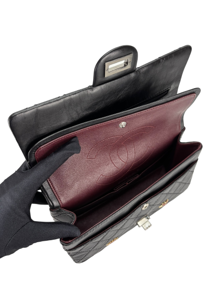 CHANEL - Black Calfskin 2017 2.55 Reissue Space Crystal Charms shoulder bag Sliver Hardware