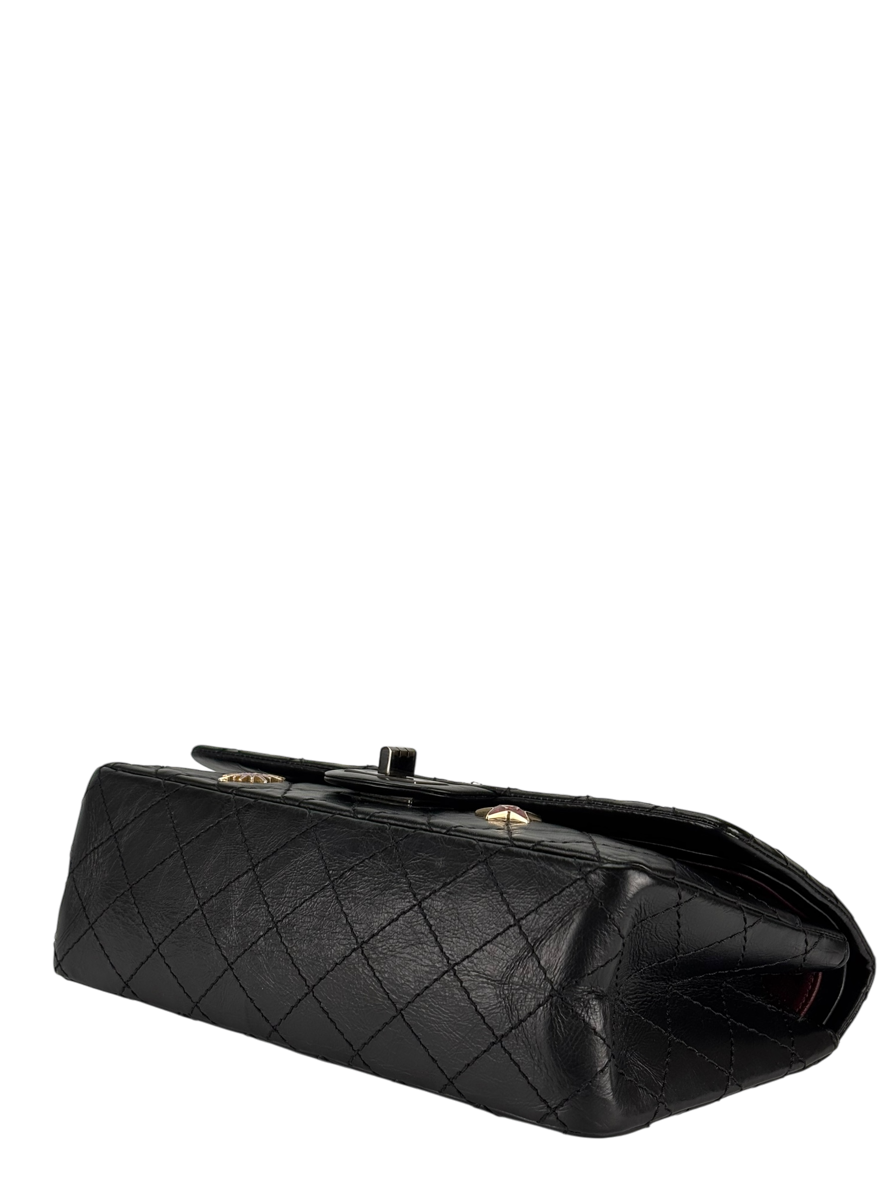 CHANEL - Black Calfskin 2017 2.55 Reissue Space Crystal Charms shoulder bag Sliver Hardware