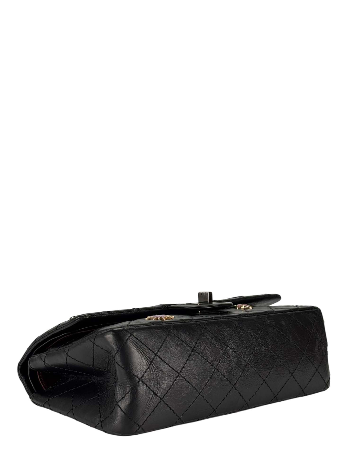 CHANEL - Black Calfskin 2017 2.55 Reissue Space Crystal Charms shoulder bag Sliver Hardware