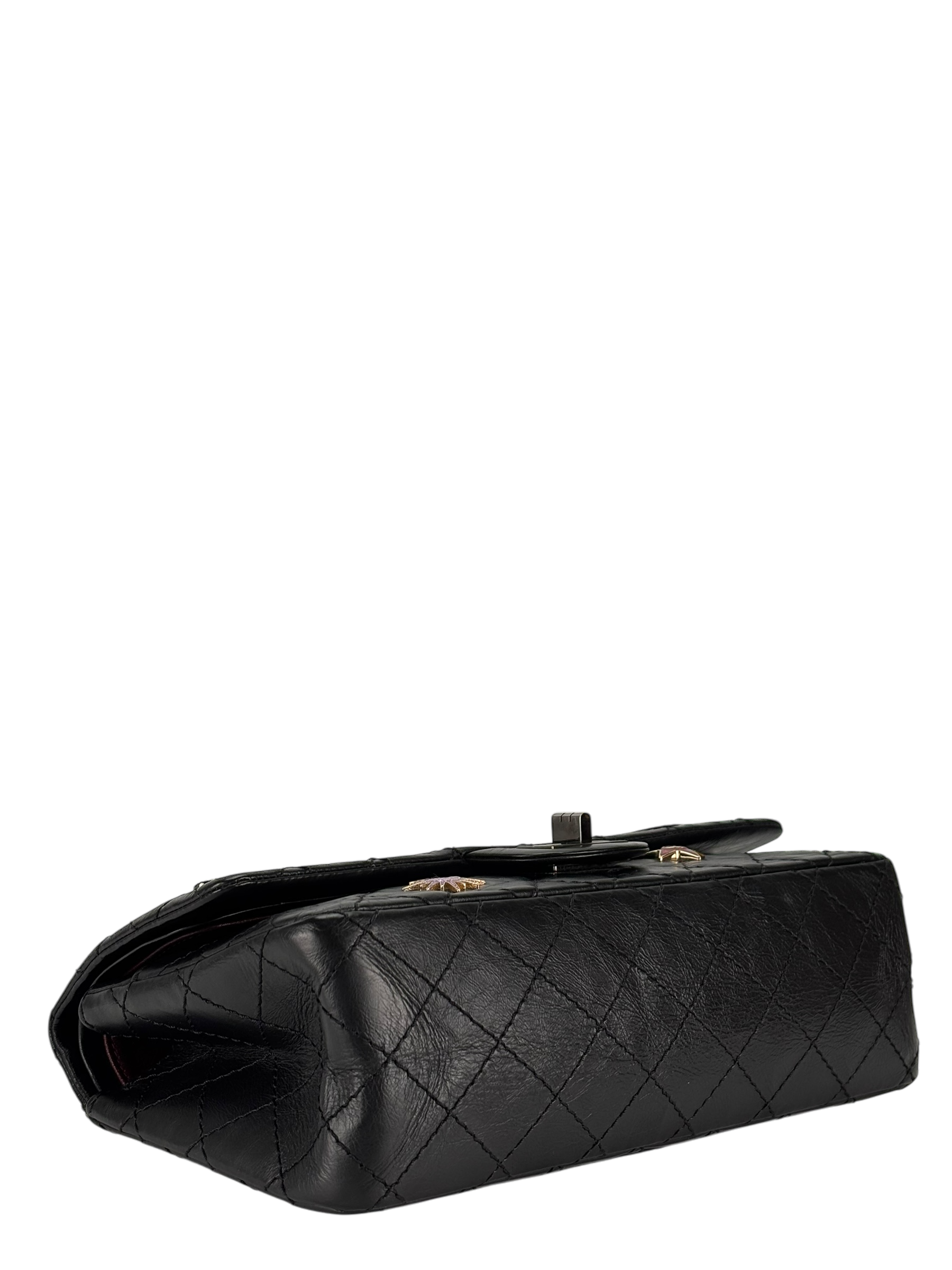 CHANEL - Black Calfskin 2017 2.55 Reissue Space Crystal Charms shoulder bag Sliver Hardware