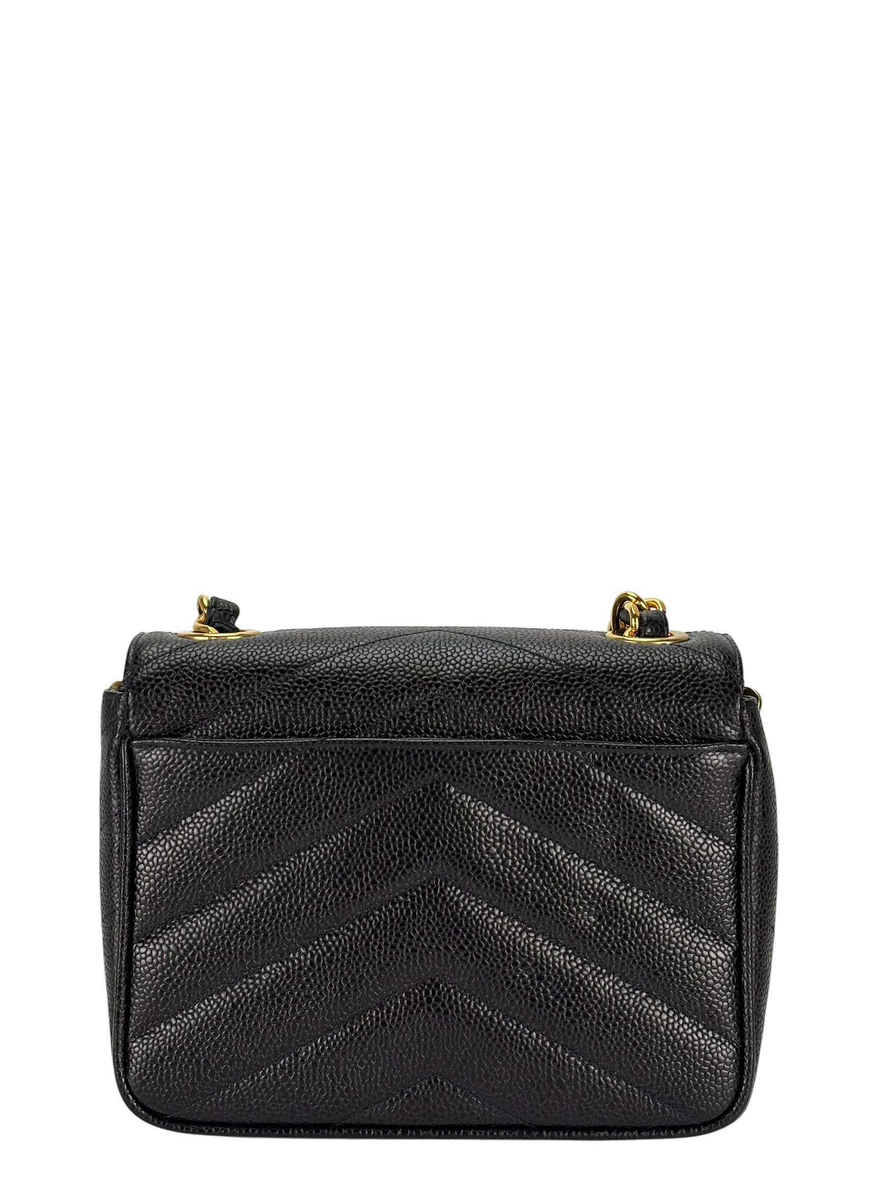 CHANEL - Black Cavair 1995 mini V-Stitch Square shoulder bag