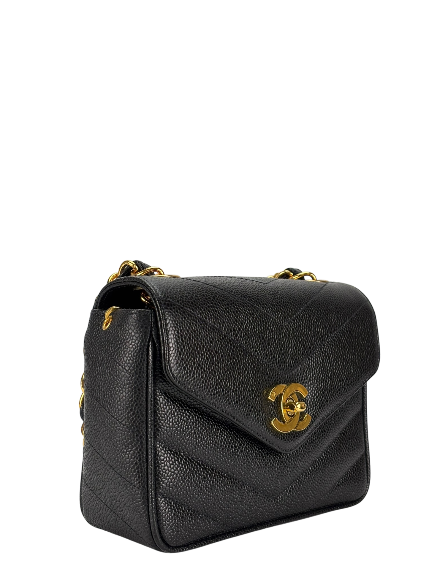 CHANEL - Black Cavair 1995 mini V-Stitch Square shoulder bag