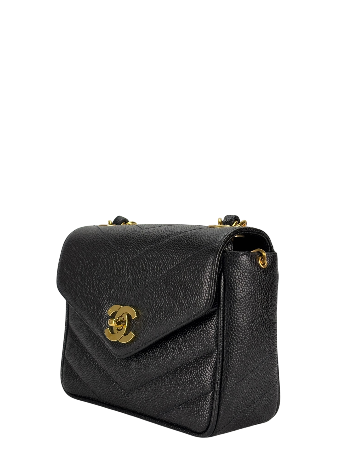 CHANEL - Black Cavair 1995 mini V-Stitch Square shoulder bag