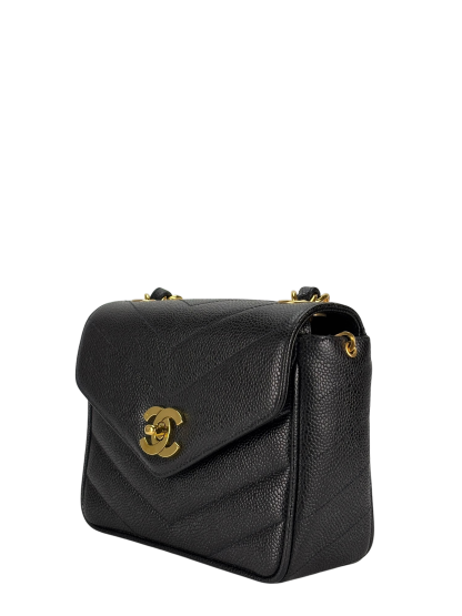 CHANEL - Black Cavair 1995 mini V-Stitch Square shoulder bag