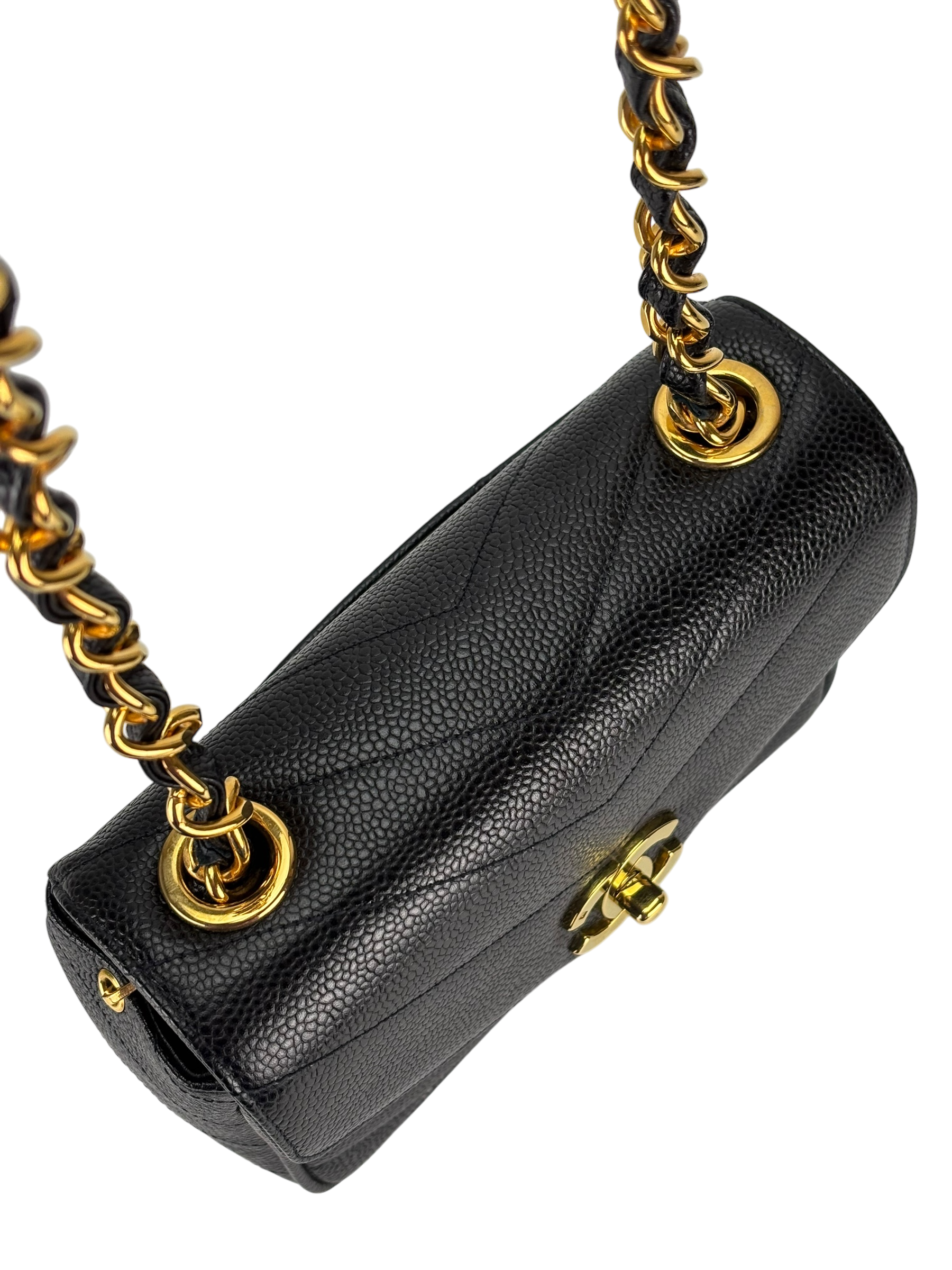 CHANEL - Black Cavair 1995 mini V-Stitch Square shoulder bag