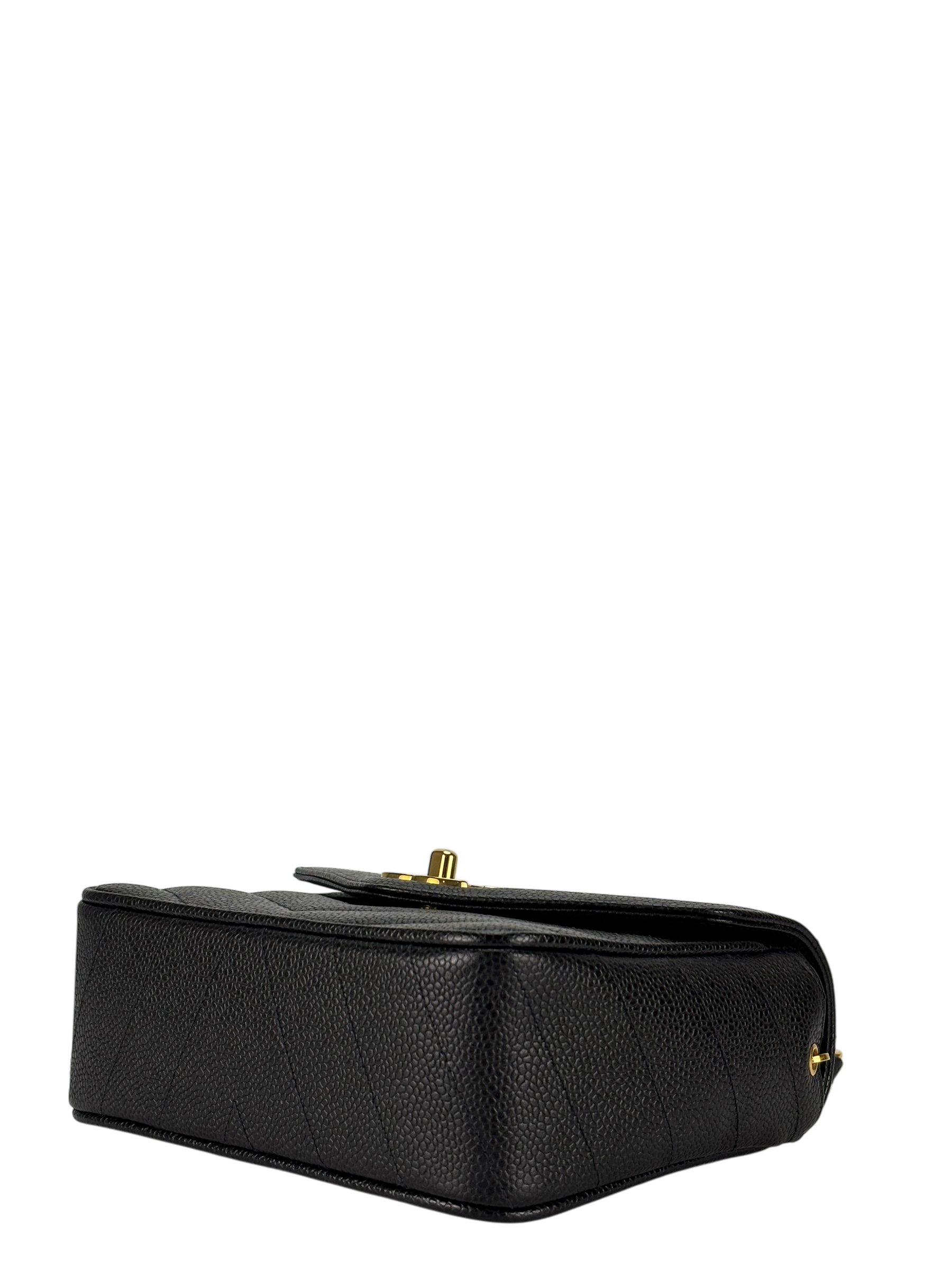 CHANEL - Black Cavair 1995 mini V-Stitch Square shoulder bag