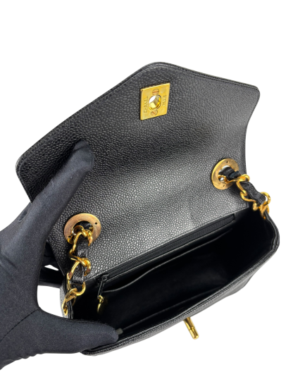 CHANEL - Black Cavair 1995 mini V-Stitch Square shoulder bag