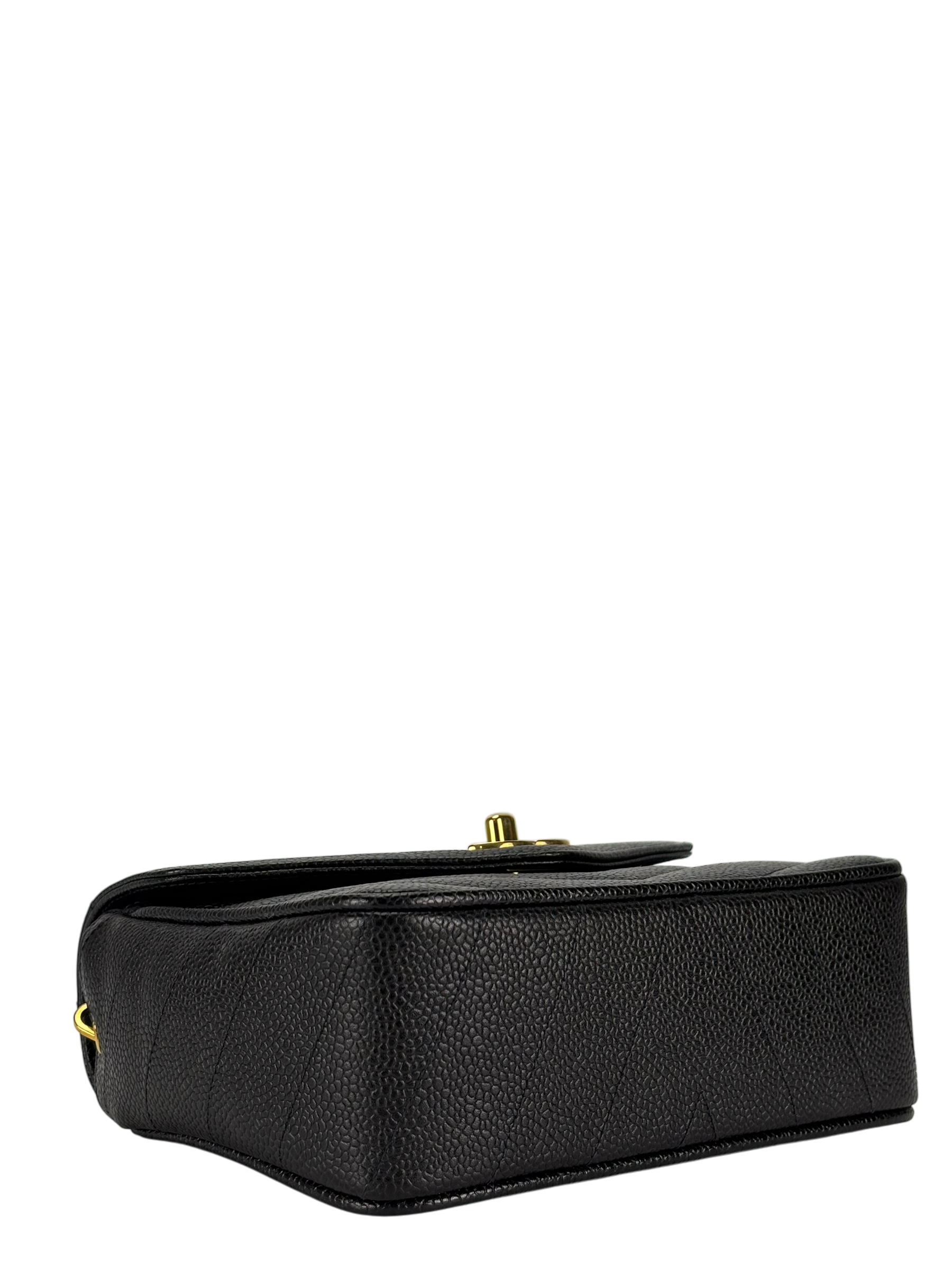 CHANEL - Black Cavair 1995 mini V-Stitch Square shoulder bag