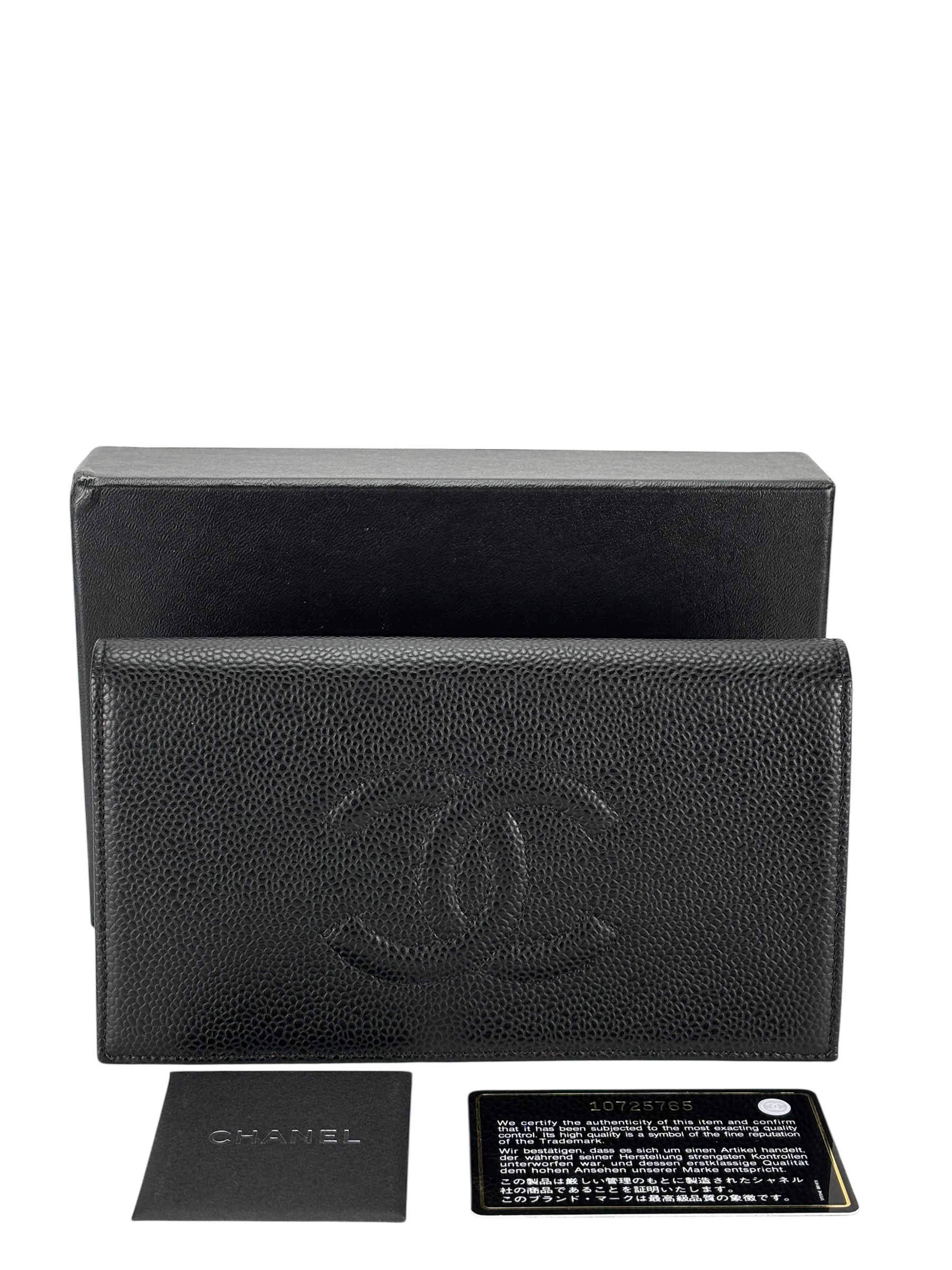 CHANEL - Black Leather Coco Mark Bi-fold Long Wallet