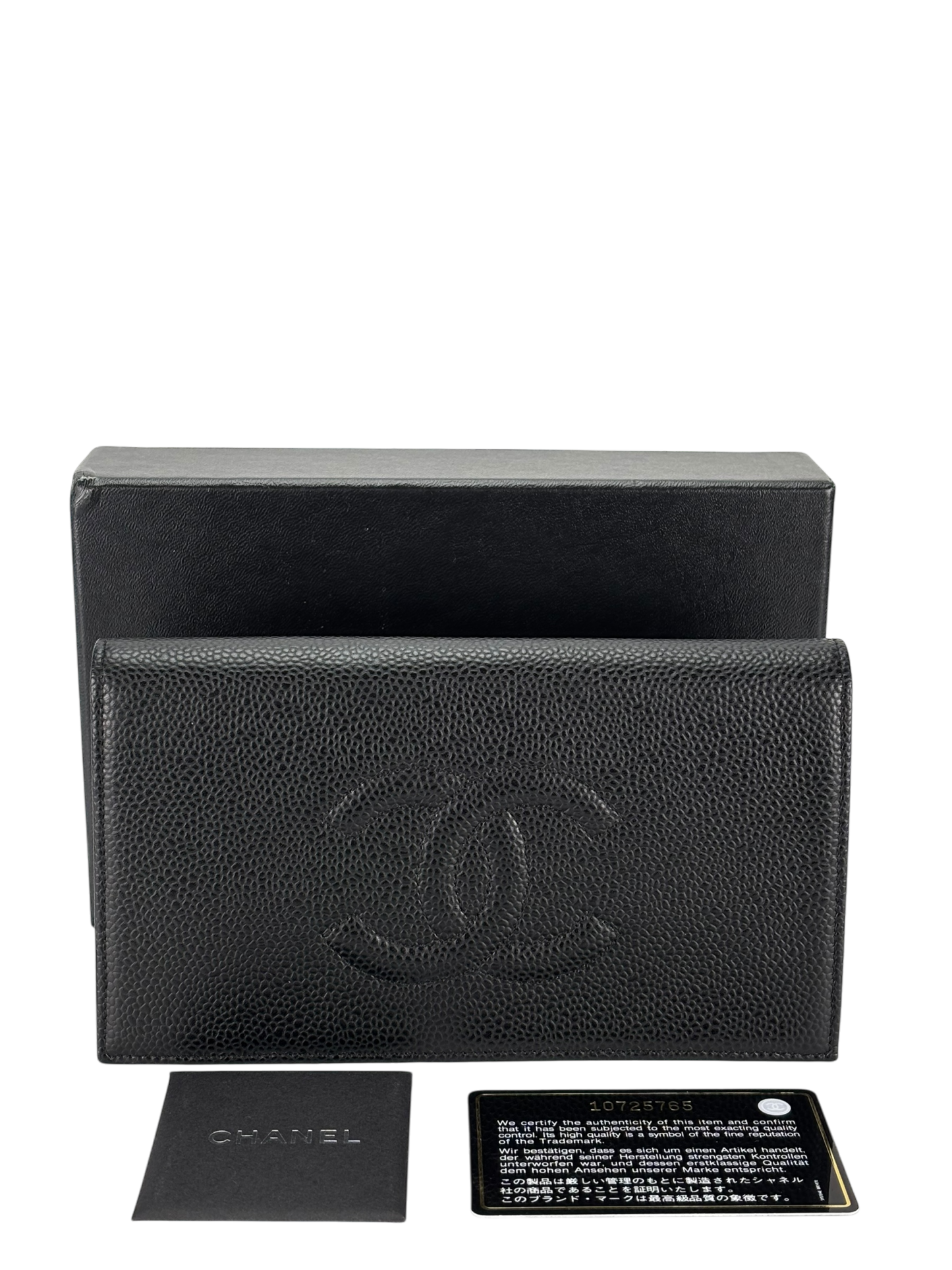 CHANEL - Black Leather Coco Mark Bi-fold Long Wallet