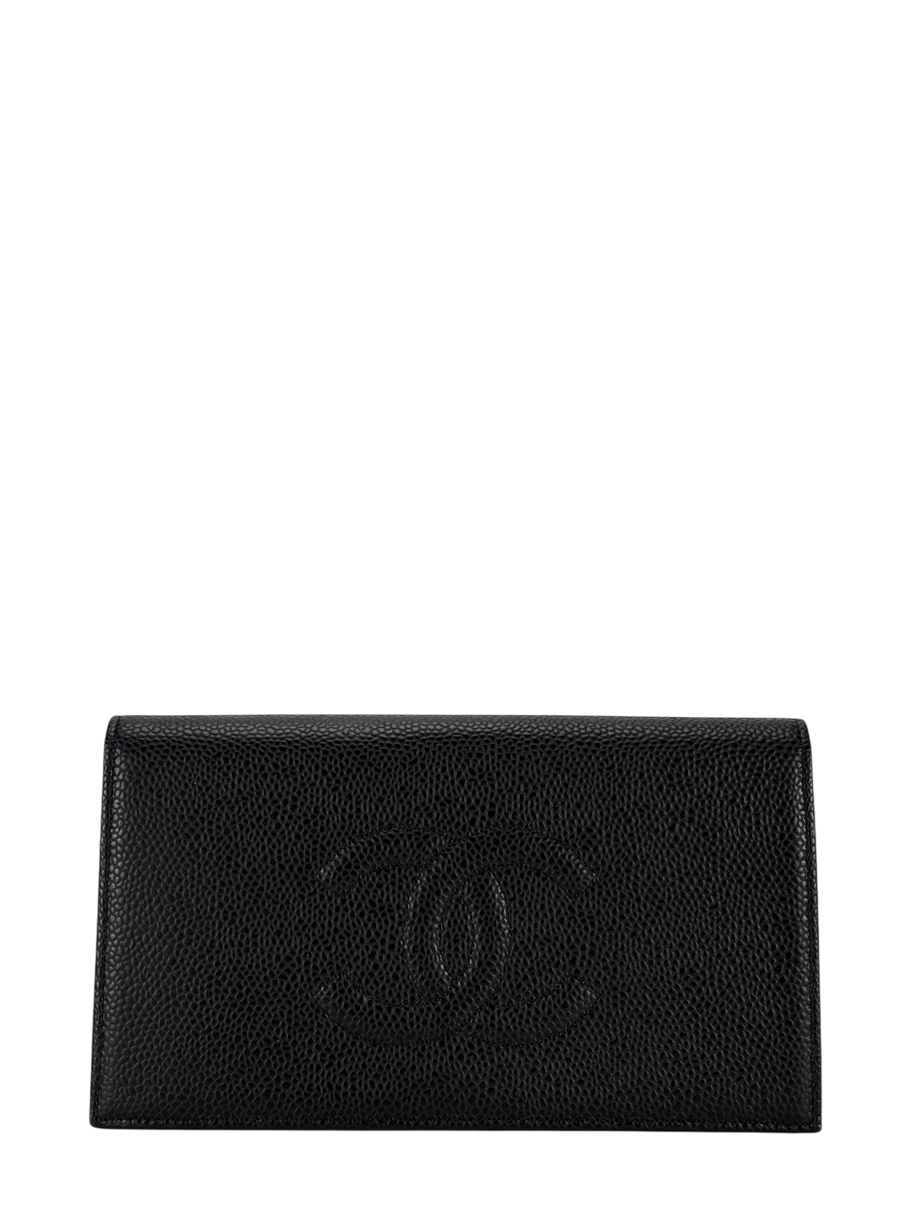 CHANEL - Black Leather Coco Mark Bi-fold Long Wallet