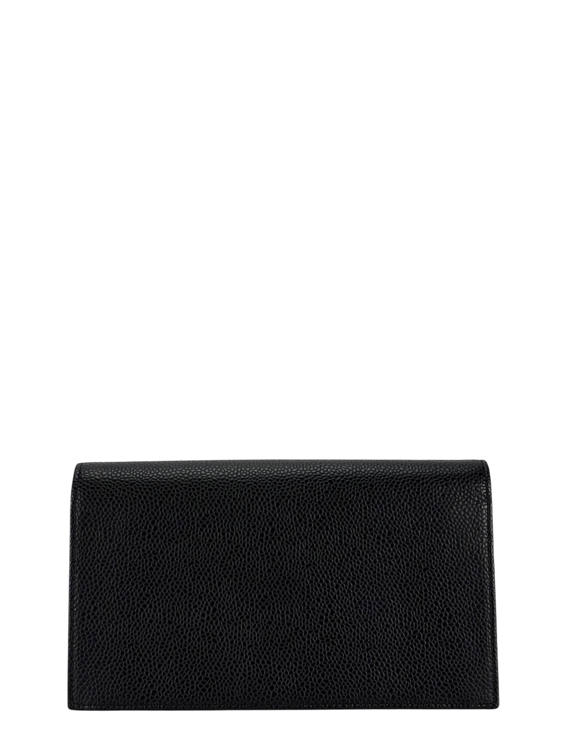 CHANEL - Black Leather Coco Mark Bi-fold Long Wallet
