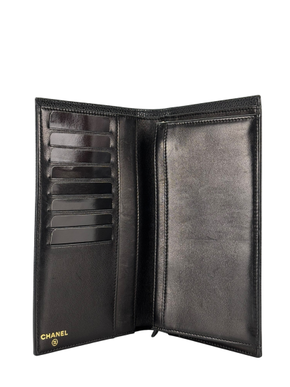 CHANEL - Black Leather Coco Mark Bi-fold Long Wallet