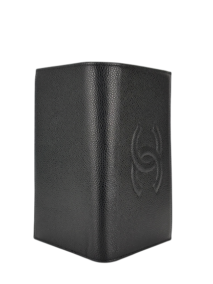 CHANEL - Black Leather Coco Mark Bi-fold Long Wallet