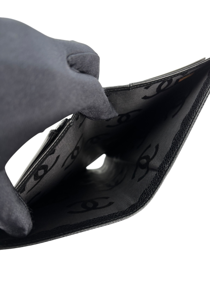 CHANEL - Black Leather Coco Mark Bi-fold Long Wallet