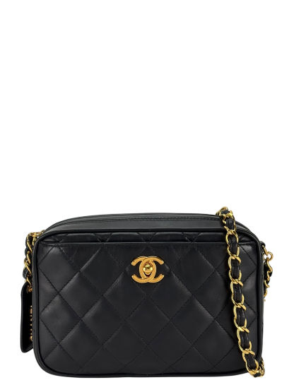 CHANEL -  Black Lambskin CC Mark Turn Lock Camera Chain Shoulder Bag