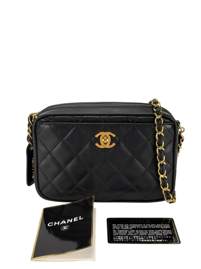 CHANEL -  Black Lambskin CC Mark Turn Lock Camera Chain Shoulder Bag