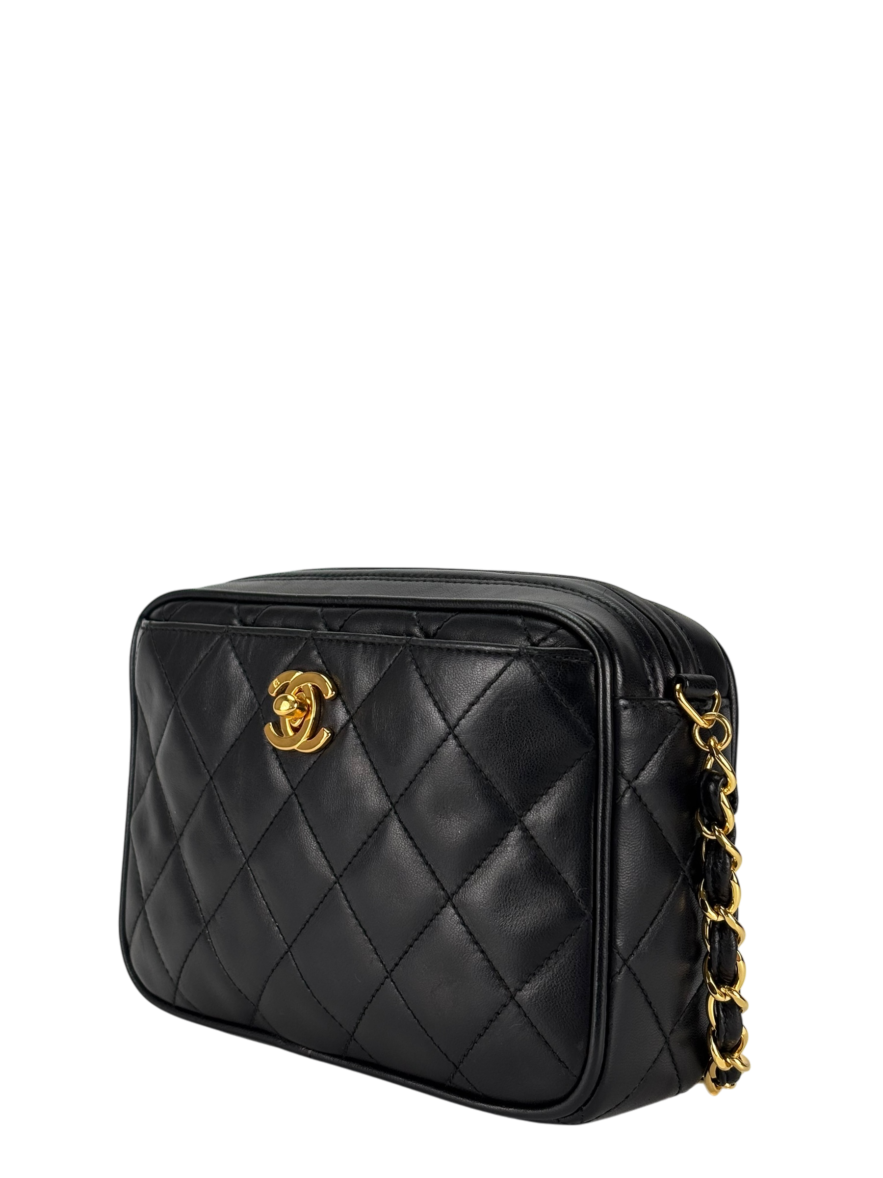CHANEL -  Black Lambskin CC Mark Turn Lock Camera Chain Shoulder Bag