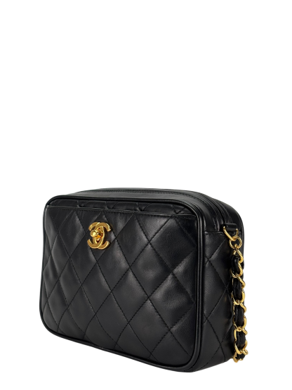 CHANEL -  Black Lambskin CC Mark Turn Lock Camera Chain Shoulder Bag