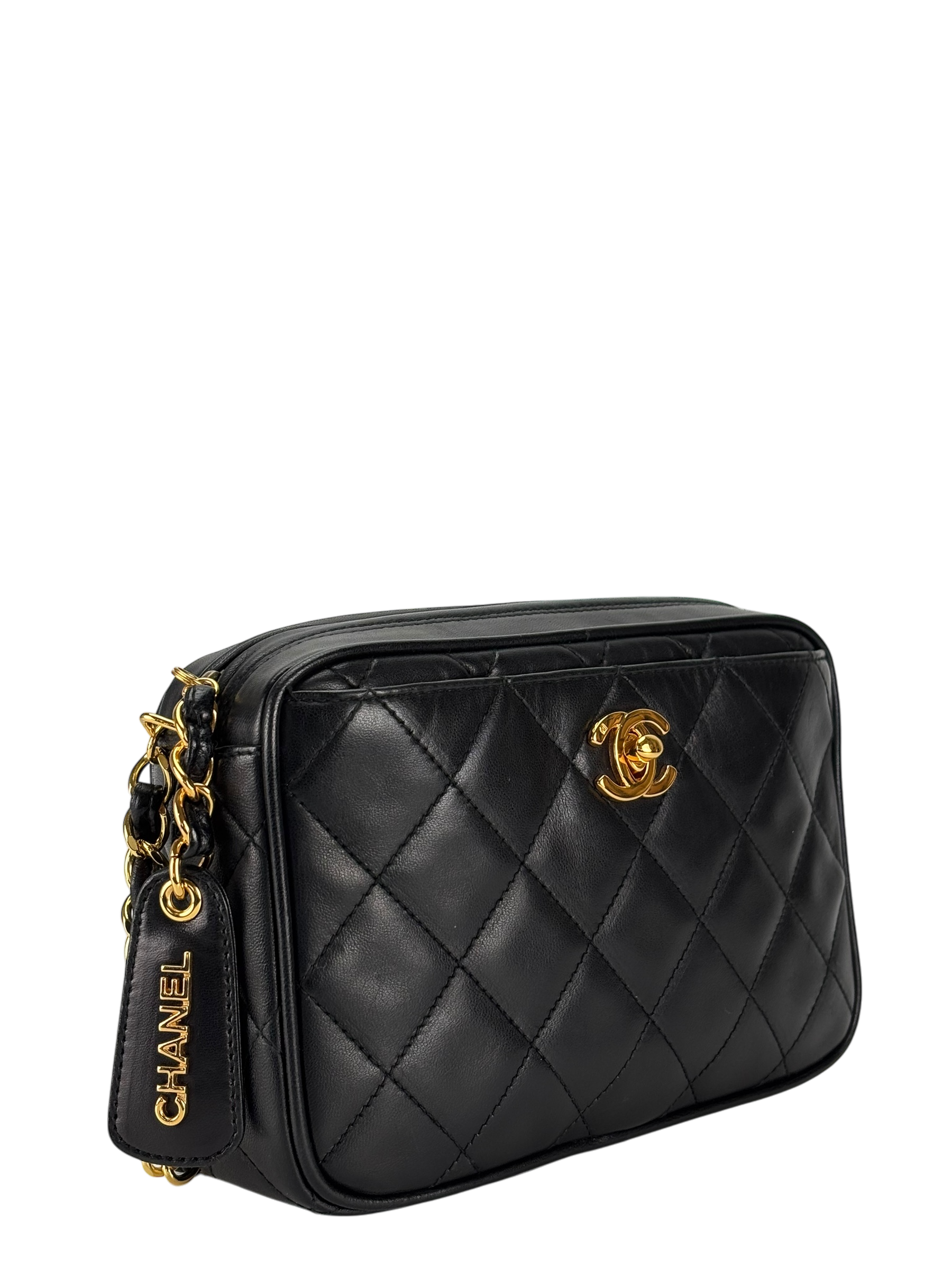 CHANEL -  Black Lambskin CC Mark Turn Lock Camera Chain Shoulder Bag