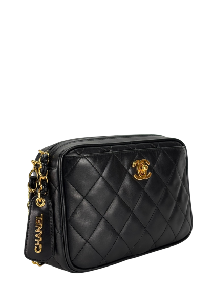 CHANEL -  Black Lambskin CC Mark Turn Lock Camera Chain Shoulder Bag