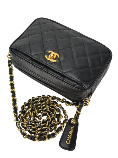 CHANEL -  Black Lambskin CC Mark Turn Lock Camera Chain Shoulder Bag