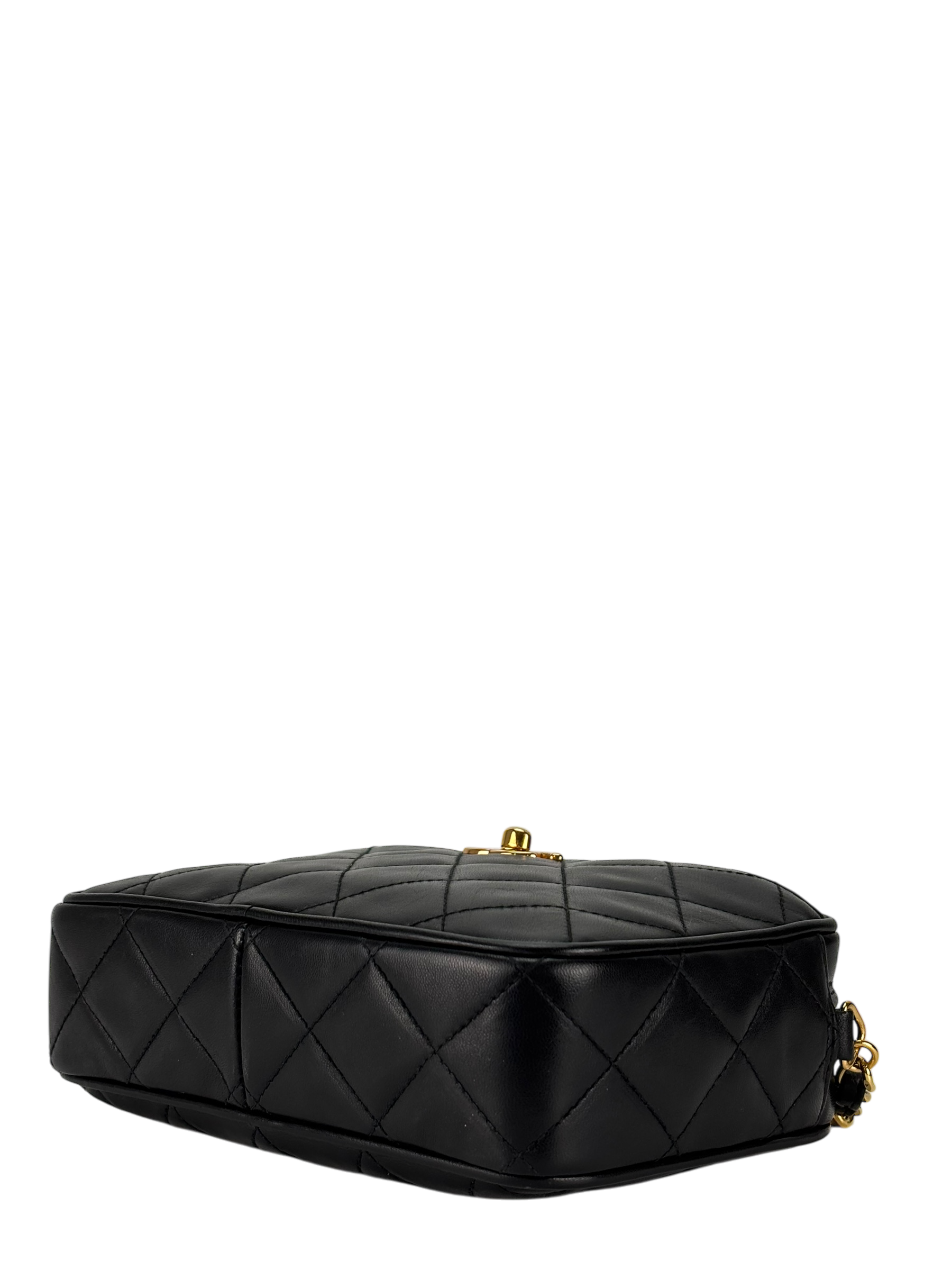 CHANEL -  Black Lambskin CC Mark Turn Lock Camera Chain Shoulder Bag