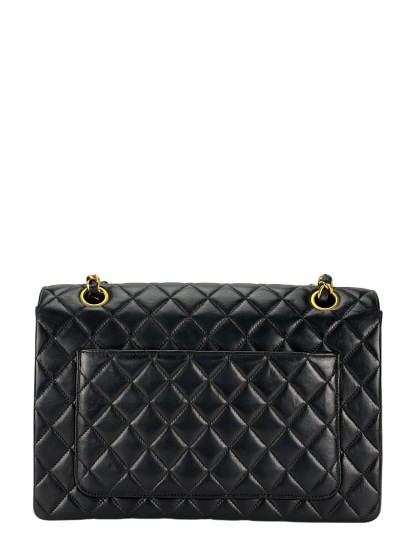 CHANEL - Medium Black Quilted Lambskin Circle Turn Lock Half Flap Chain Shoulder Bag