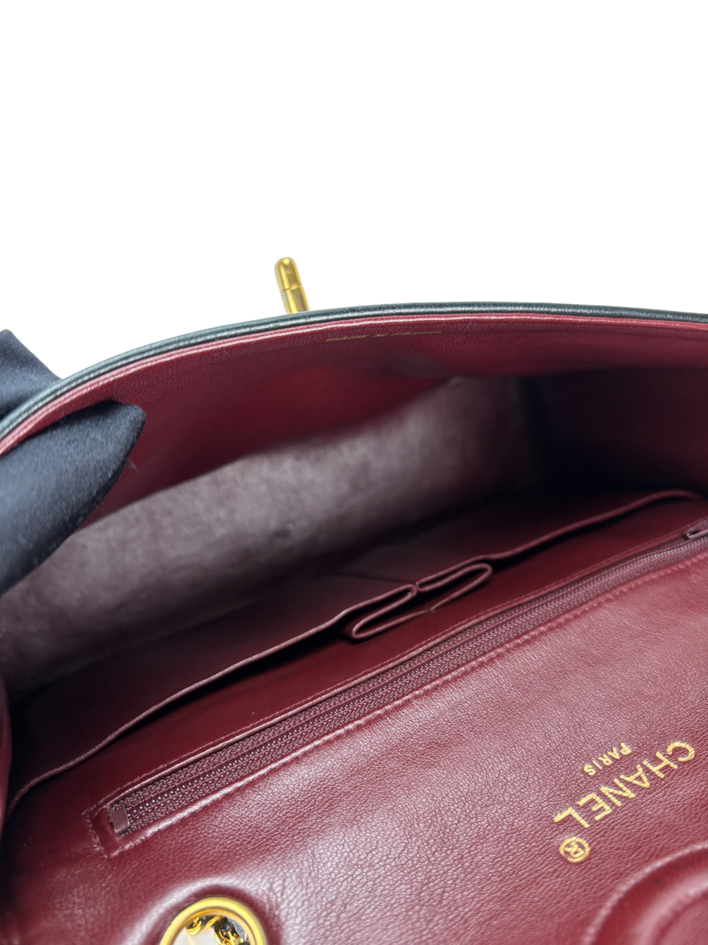 CHANEL - Medium Black Quilted Lambskin Circle Turn Lock Half Flap Chain Shoulder Bag