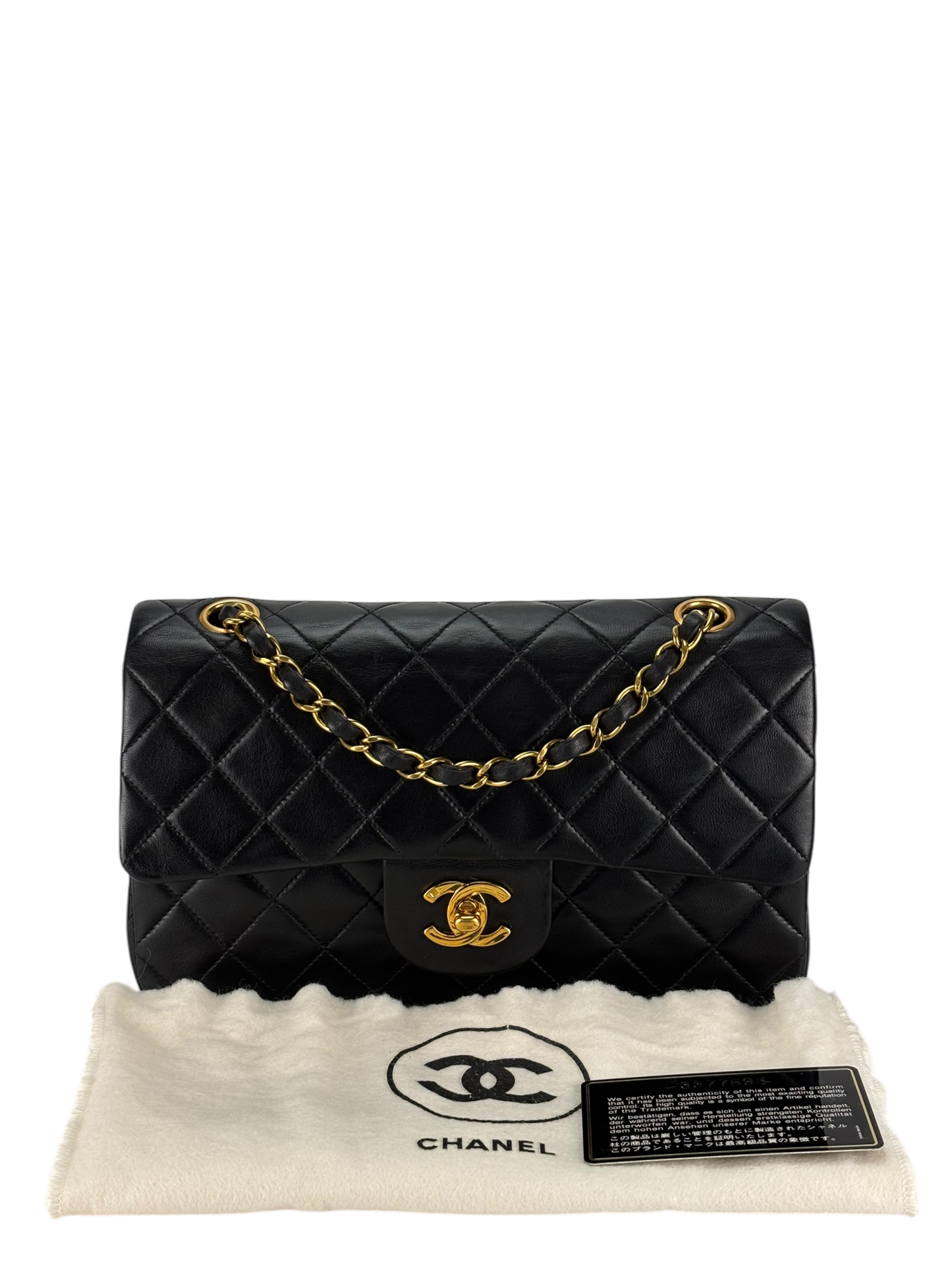 CHANEL - Small Classic Double Flap Bag Black Lambskin Gold Hardware (CF23)