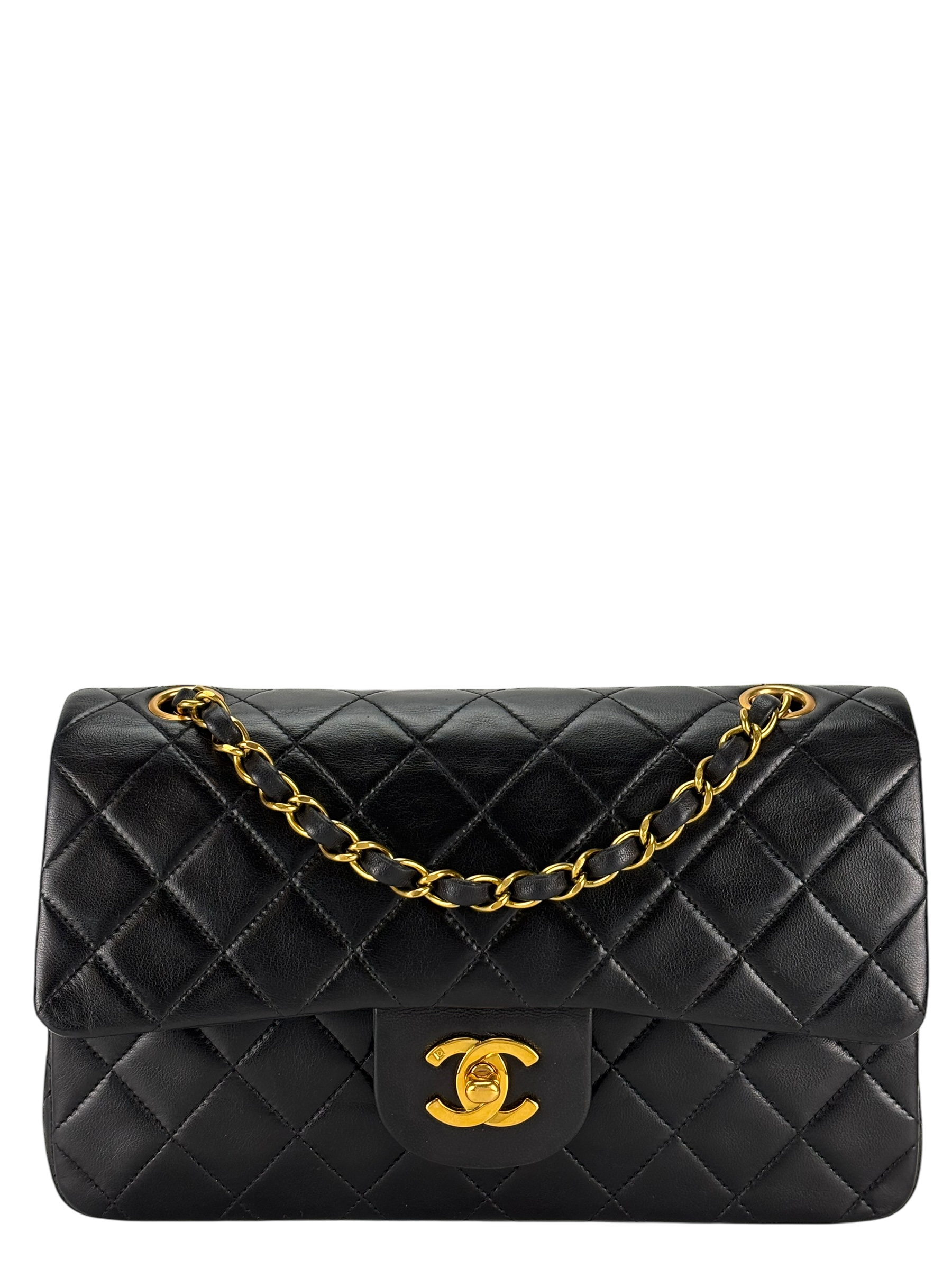 CHANEL - Small Classic Double Flap Bag Black Lambskin Gold Hardware (CF23)