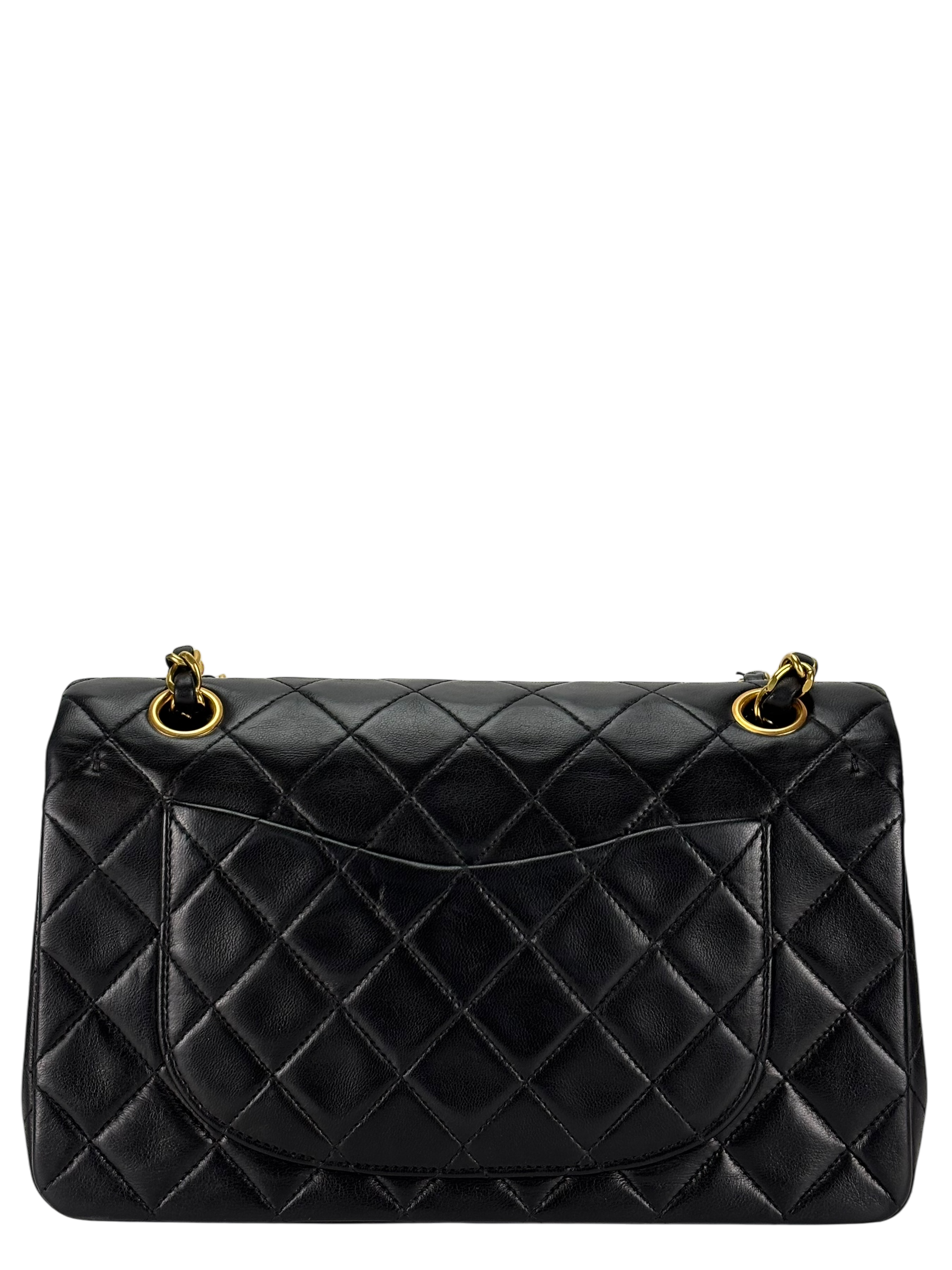 CHANEL - Small Classic Double Flap Bag Black Lambskin Gold Hardware (CF23)