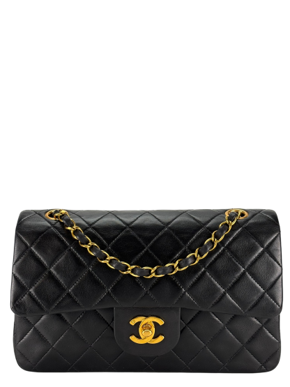 CHANEL - Small Classic Double Flap Bag Black Lambskin Gold Hardware (CF23)