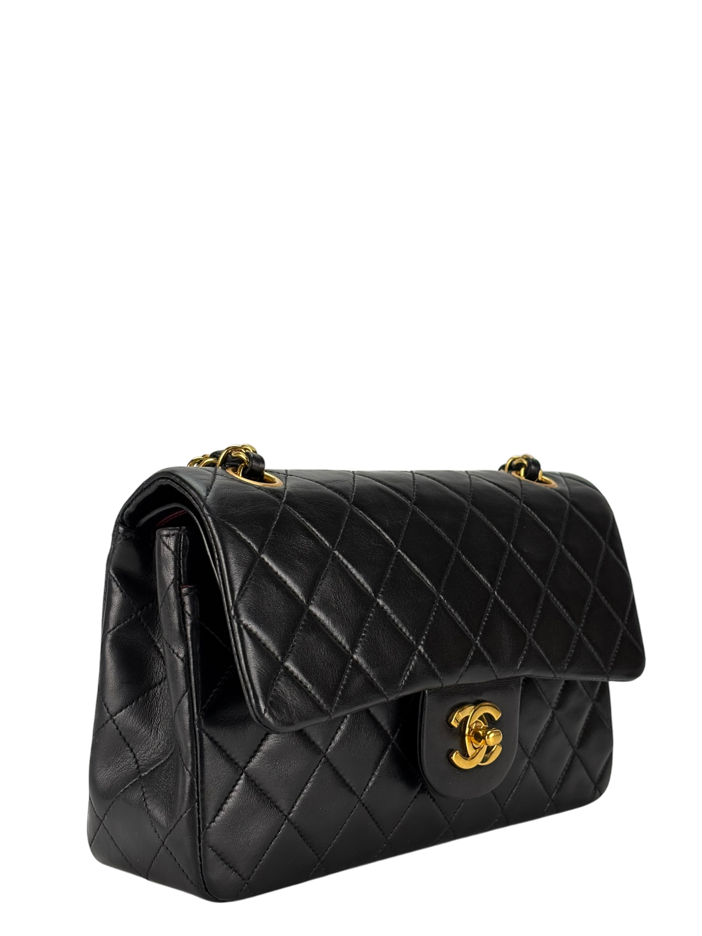 CHANEL - Small Classic Double Flap Bag Black Lambskin Gold Hardware (CF23)