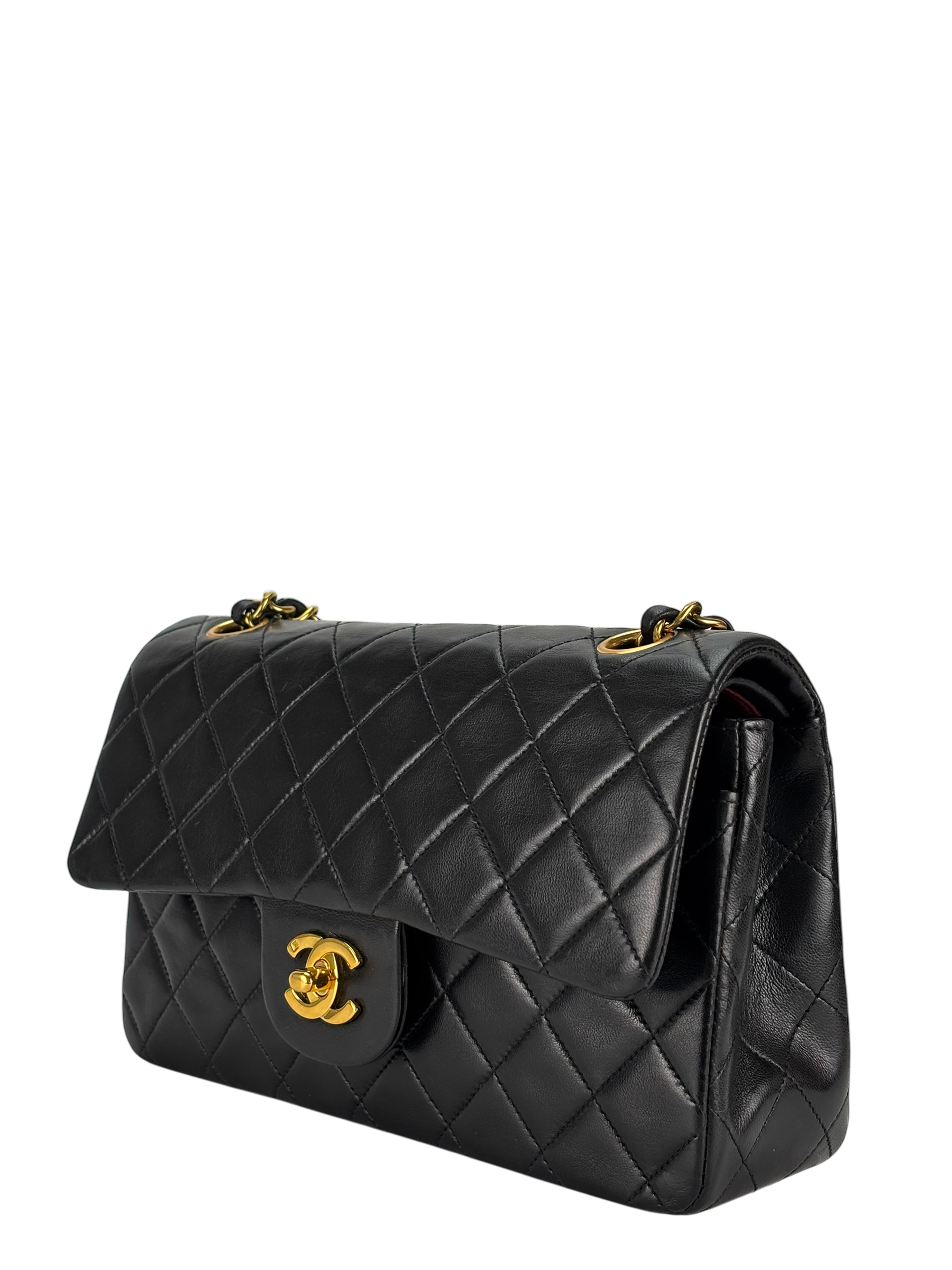 CHANEL - Small Classic Double Flap Bag Black Lambskin Gold Hardware (CF23)