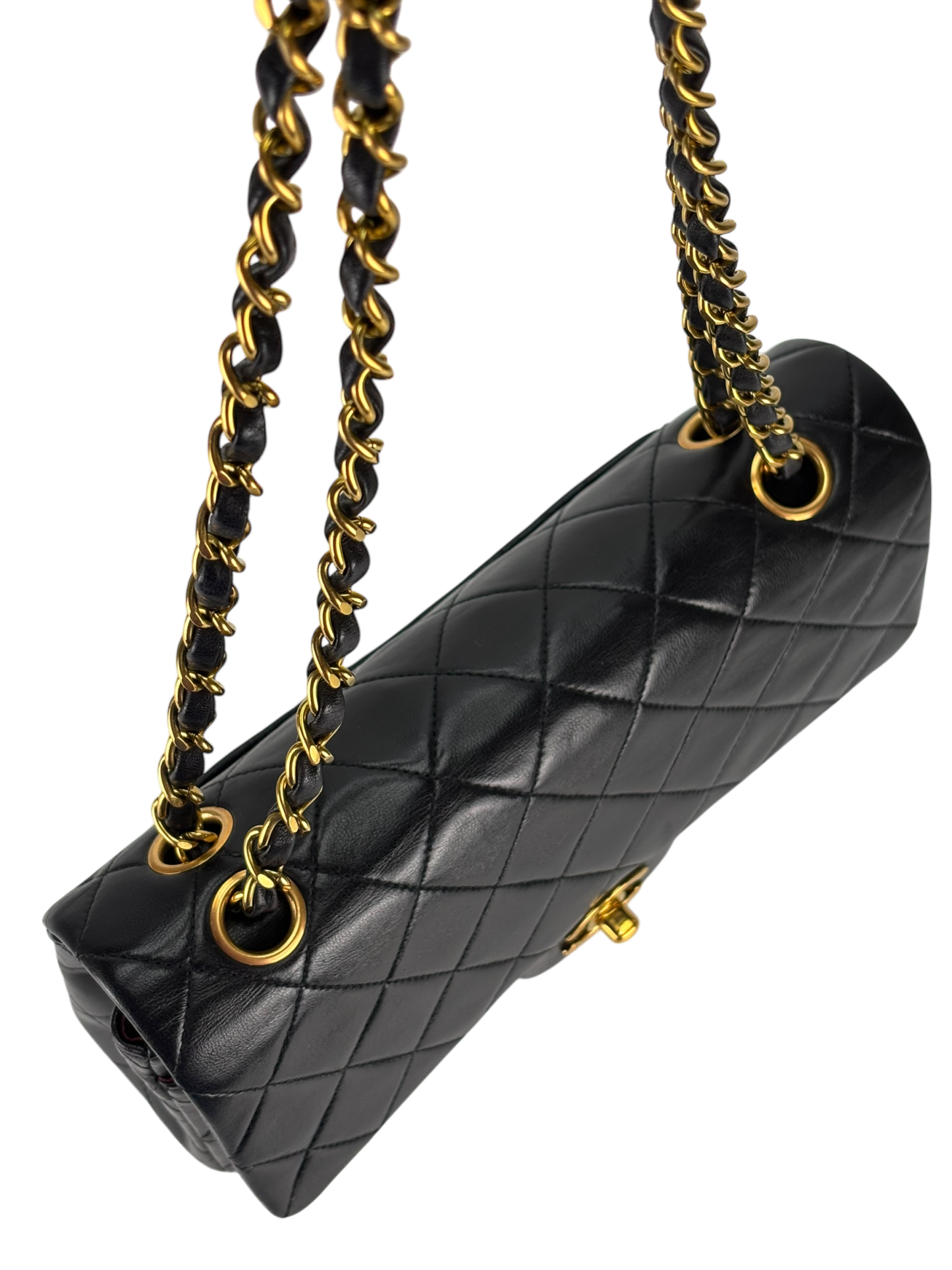 CHANEL - Small Classic Double Flap Bag Black Lambskin Gold Hardware (CF23)