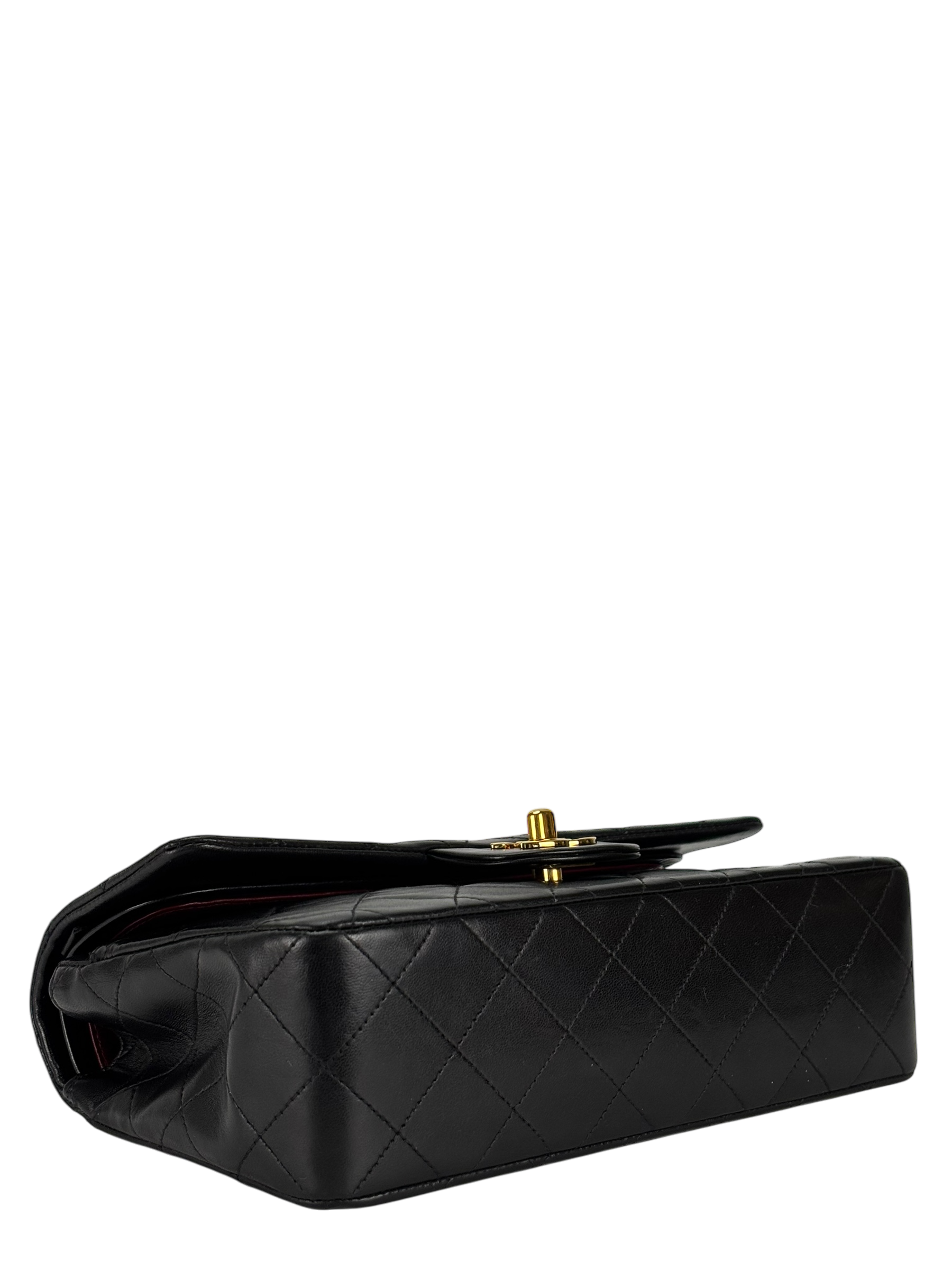CHANEL - Small Classic Double Flap Bag Black Lambskin Gold Hardware (CF23)