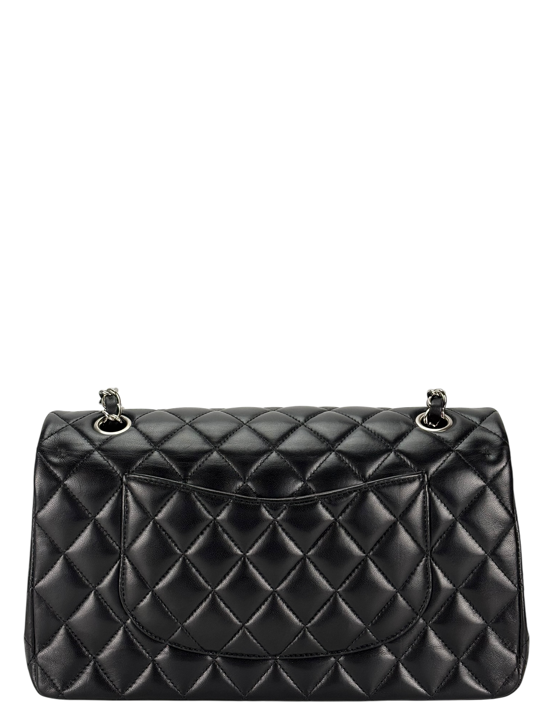 CHANEL - Medium Classic Double Flap Bag Black Lambskin Sliver Hardware (CF25)