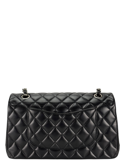 CHANEL - Medium Classic Double Flap Bag Black Lambskin Sliver Hardware (CF25)