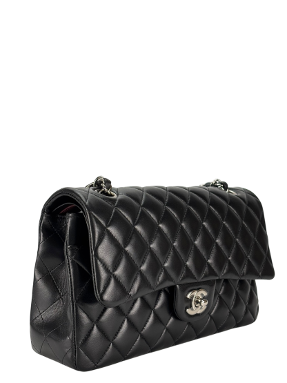 CHANEL - Medium Classic Double Flap Bag Black Lambskin Sliver Hardware (CF25)